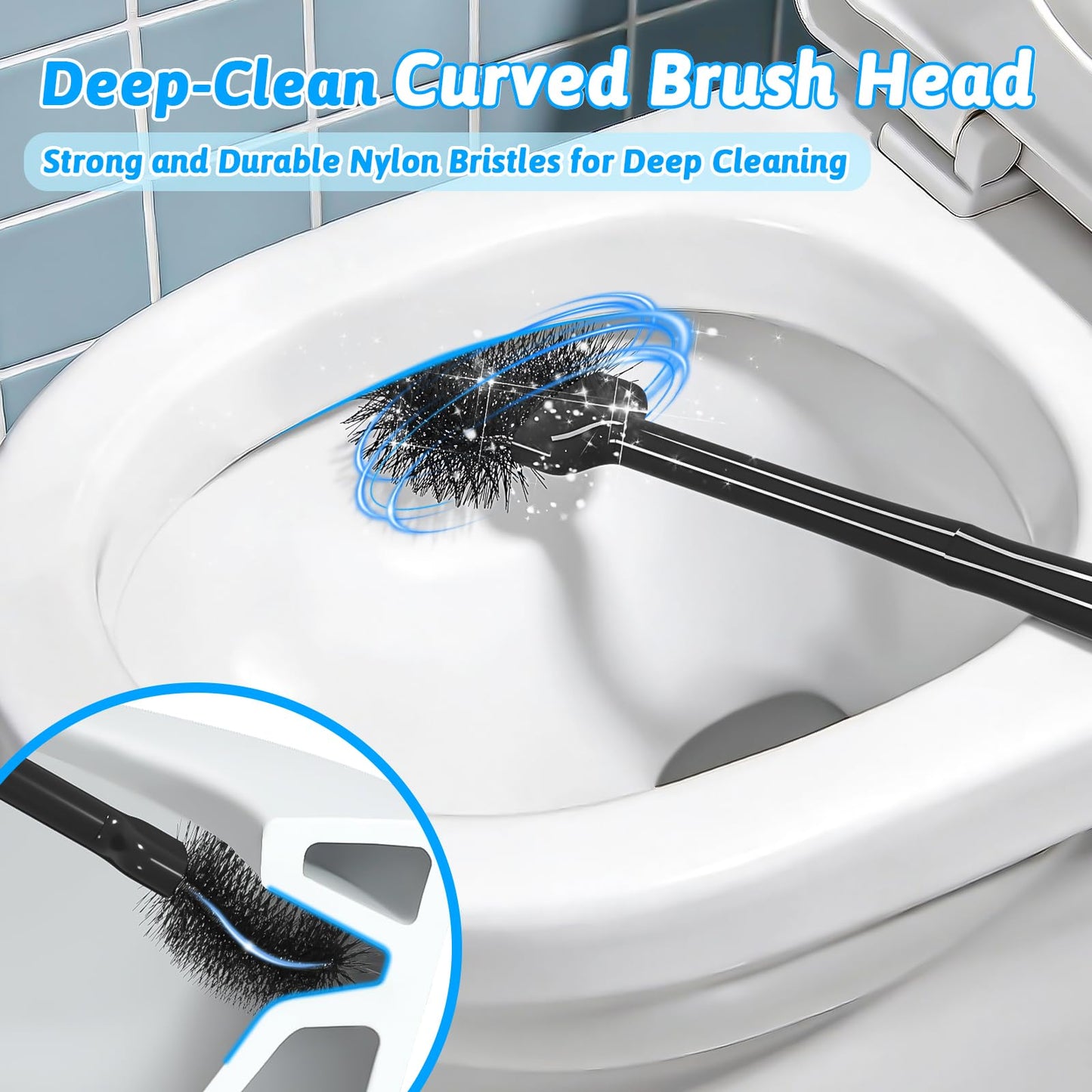 Sellemer Toilet Brush and Plunger Set, Curved Design Head for Deep Cleaning, Heavy Duty Toilet Bowl Brush and Plunger Combo with Holder for Bathroom Cleaning, Black, 2 Pack