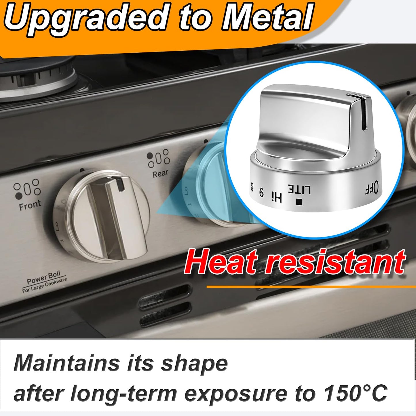 Upgraded Metal WB03X24818 Gas Range Knobs Replacements, Compatible with GE Surface Burner Control Knobs,Compatible Machines :JGB660EEJ1ES,JGB660SEJ1SS,JGB700SEJ1SS,JGB720SEJ1SS,etc