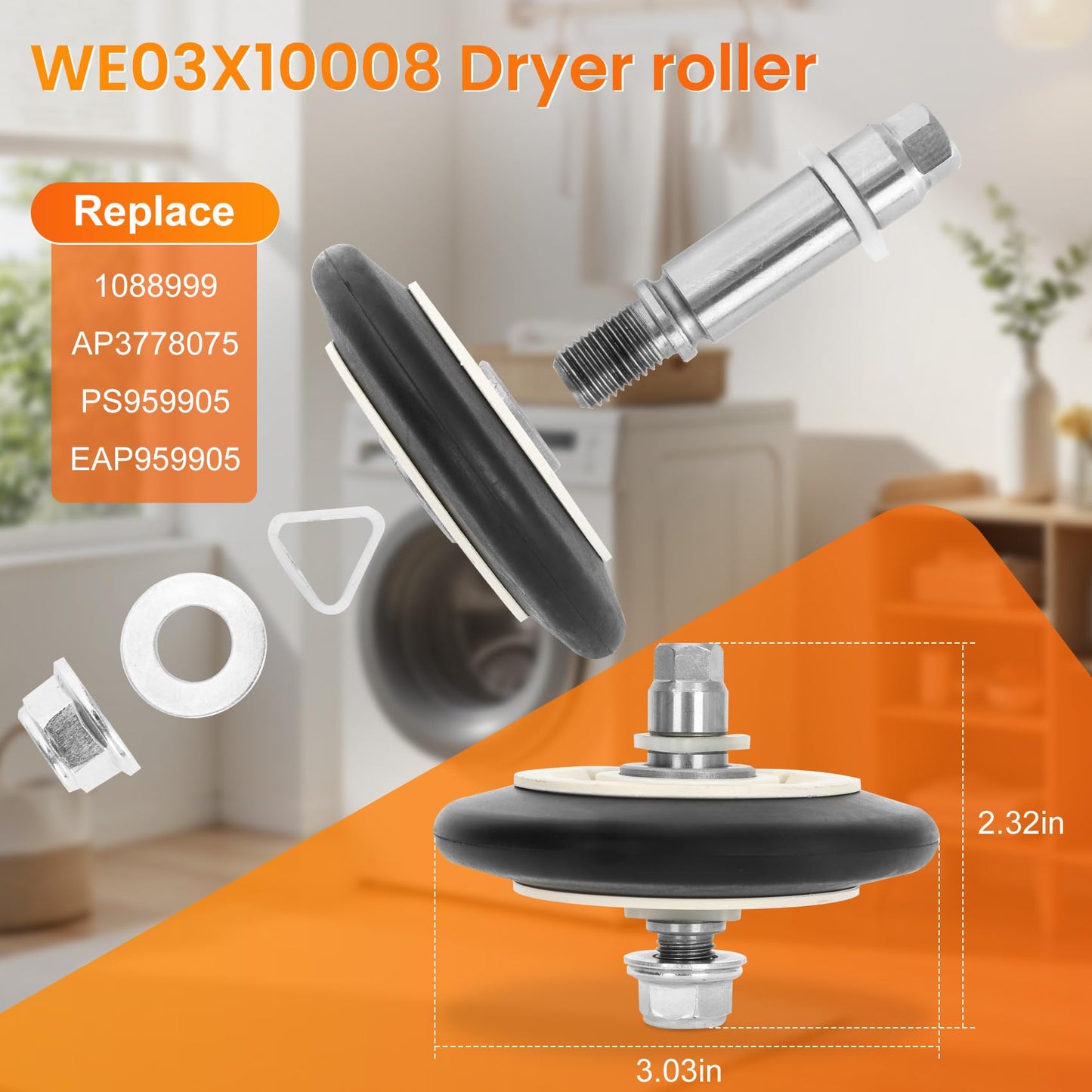 WE03X10008 Roller Kits (4 Pack) Compatible with ge Dryer, Replaces PD00028272 1088999 AP3778075 PS959905 EAP959905, Figures 3 is Fit Models