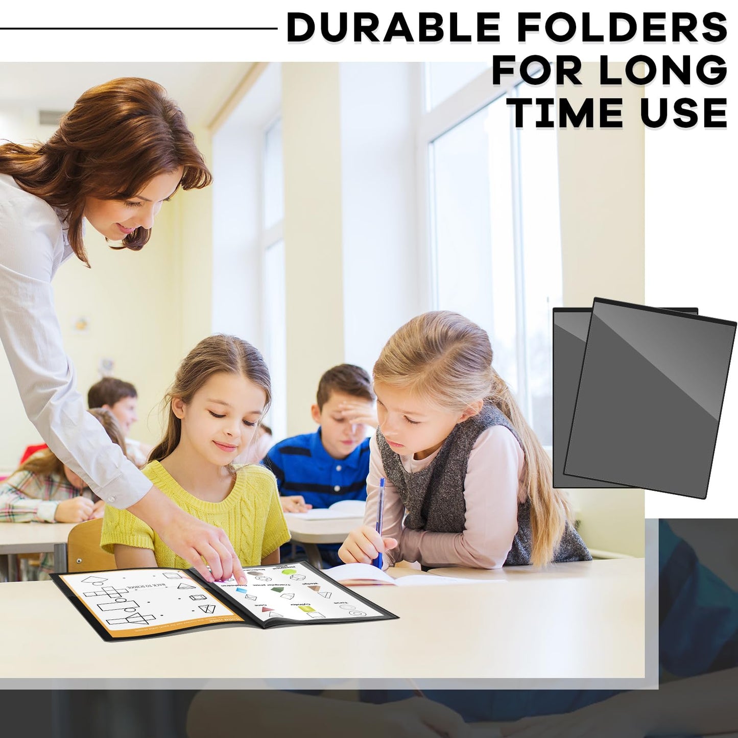 Henoyso 24 Pcs School and Home 2 Pocket Folders with 4 Clear Inner Pockets Plastic Heavy Duty Homework Folders Parent Teacher Communication for Student Home Office Classroom,11 x 9 Inch (Black)
