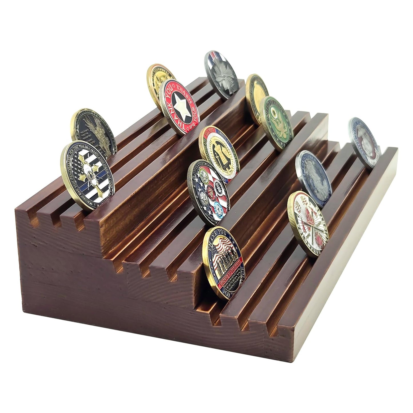 SPVIKISGO Challenge Coin Display Stand, Solid Wood Military Coin Holder Display, 9 Rows of Challenge Coin Holders, Holds 45-60 Coins