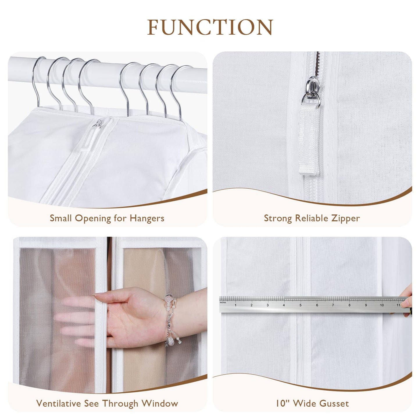 Univivi Premium Cotton Garment Bags for Hanging Clothes and Storage, 50 Inch Washable Suit Cover Bag with Extra Large 10" Gusset & Clear Window - Perfect for Suits, Coats, Jackets - 2 Pack