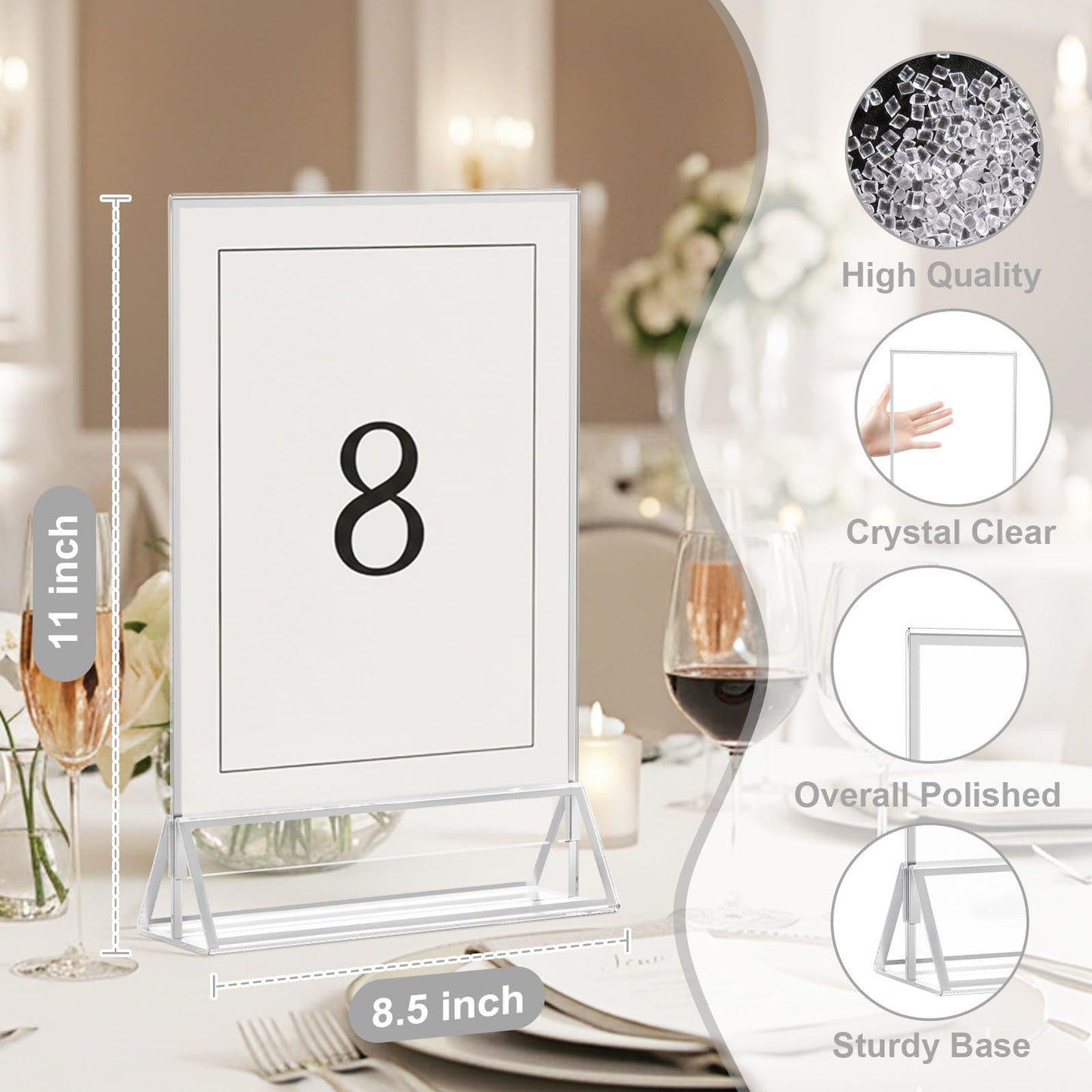 Daofary Acrylic Sign Holder 8.5x11, 14 Pack Double Sided Silver Picture Frame Stand up Table Top Sign Holders, Clear Display Stand Menu Flyer Holder for Wedding Party