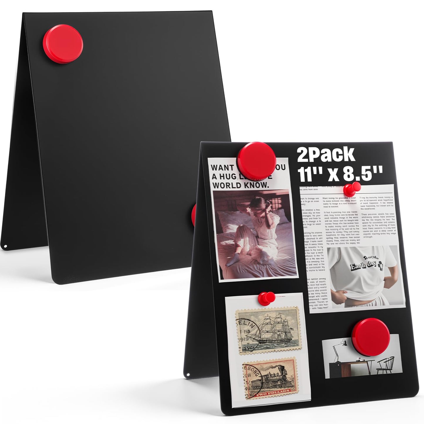 Fainne 2 Pack 11x8.5 Inch Magnet Display Stand, Double-Sided Magnetic Bulletin Board with Stand Tabletop Blank Magnetic Signs for Restaurant Menu Office Home School, Black