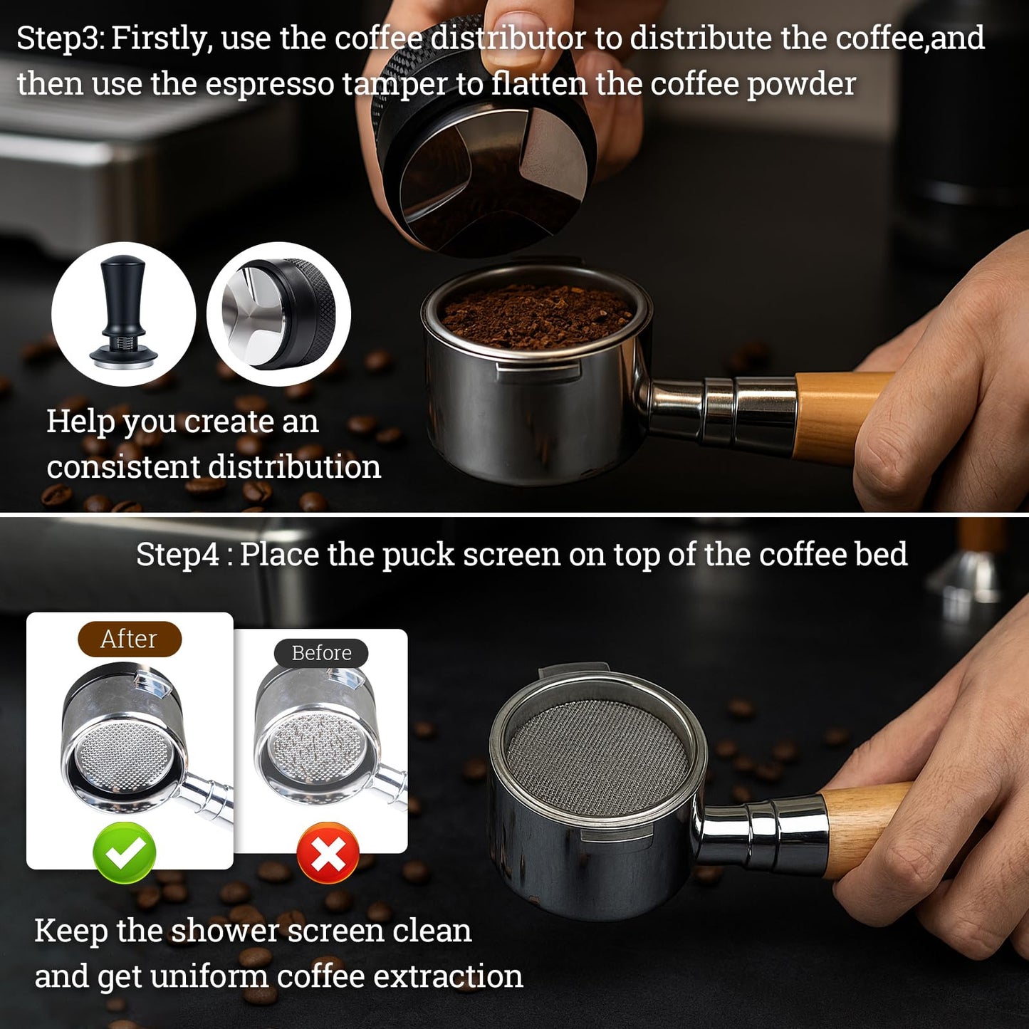 28PCS 51mm Espresso Accessories Kit,Espresso Knock Box and Tamping Station,Includes Distributor,Stirrer,Dosing Funnel,Brush,Puck Screen,Frothing Pitcher,Latte Pen,Powder Ring,Towel,Decorative Stencils