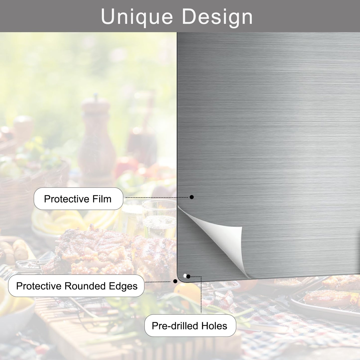 Plowo 24" By 30" Stainless Steel Stove Backsplash, Range Hoods Backsplash Wall Shield Metal Panel, Ultra Flat Splatter Guard for Stovetop, 6 Pre Drilled Holes for Easy Installation
