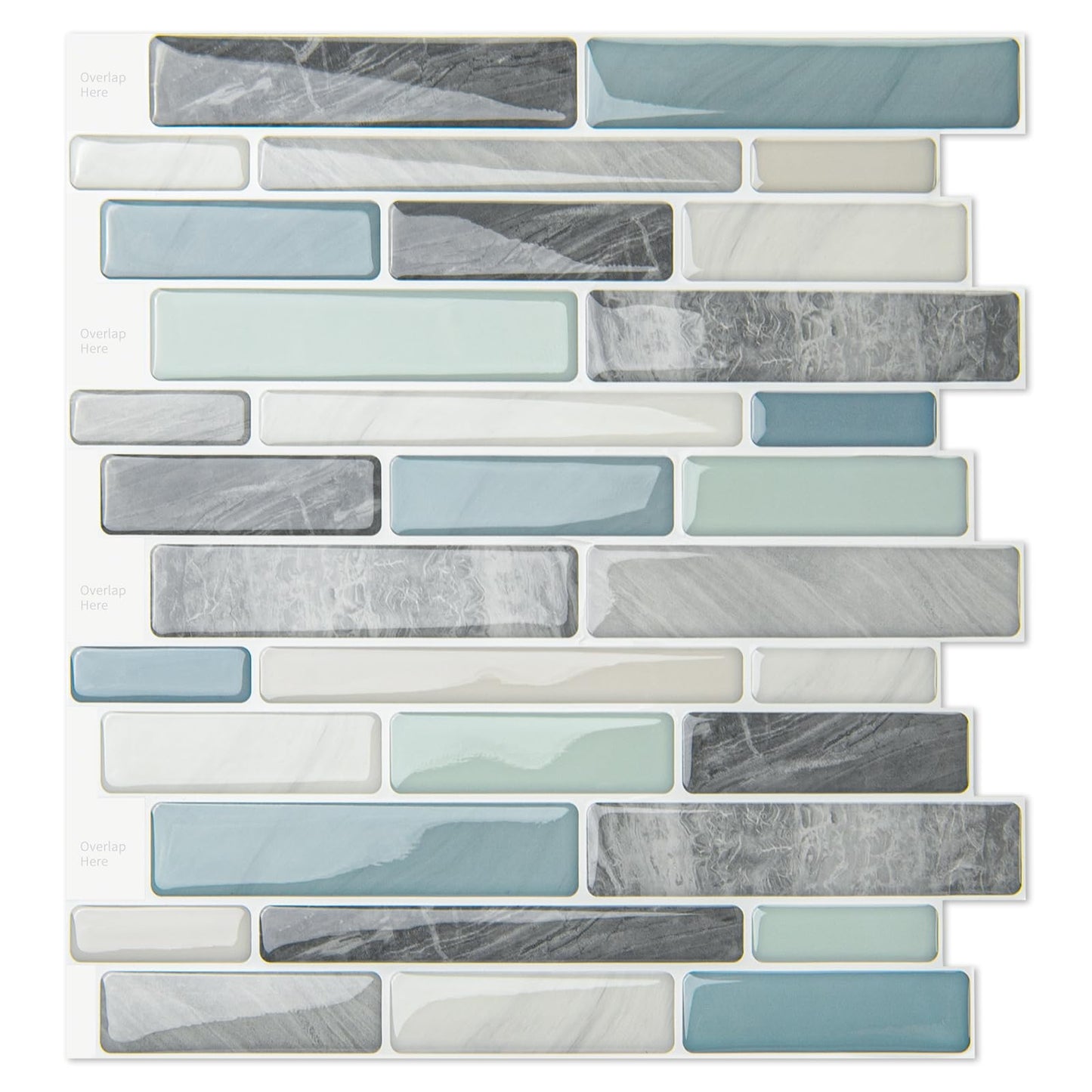 WOWSTAR 10-Sheet Peel and Stick Backsplash Tile for Kitchen, Back Splash Stick On Tiles for Kitchen Wall (Grey and Blue)