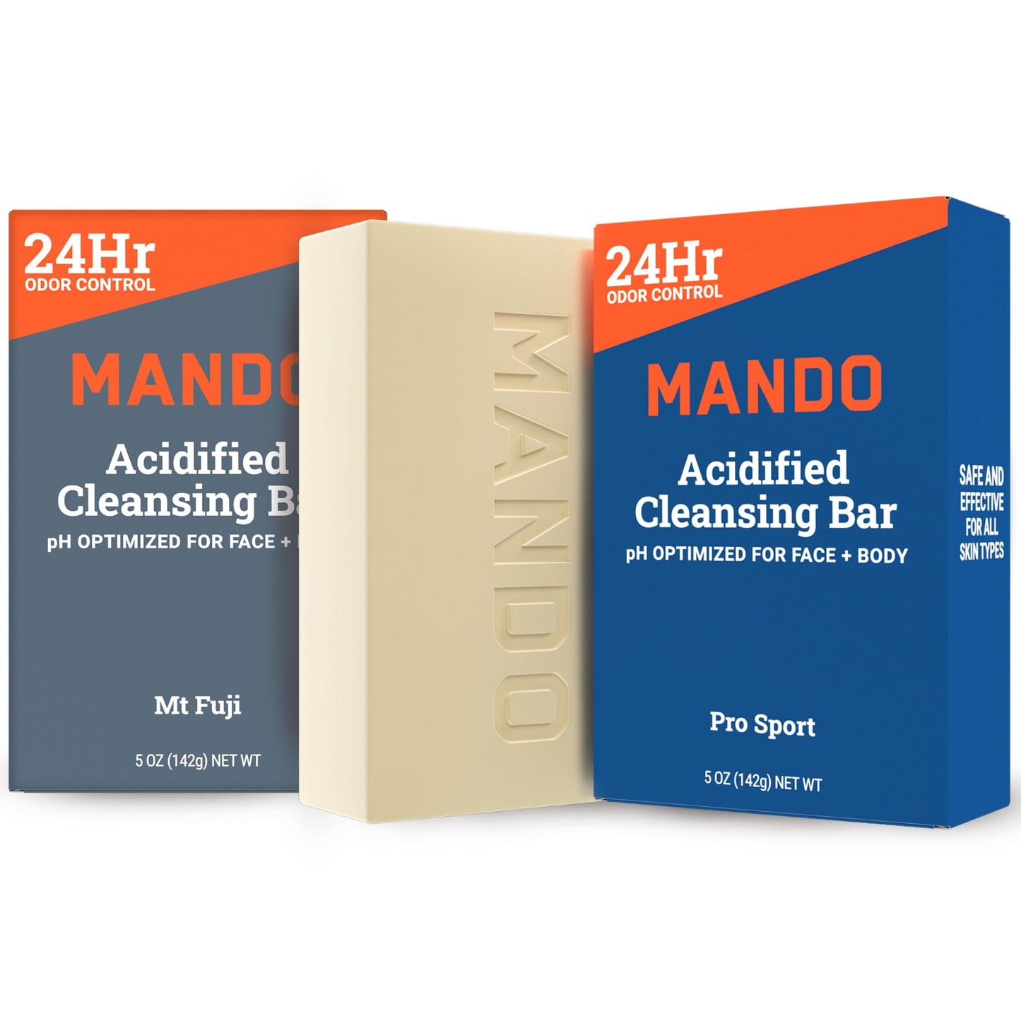 Mando 4-in-1 Acidified Cleansing Bar - 24-Hour Odor Control - Moisturizing Formula - Formulated without SLS and Parabens - Safe For Sensitive Skin - 5 ounces (Pack of 2) - Pro Sport & Mt Fuji