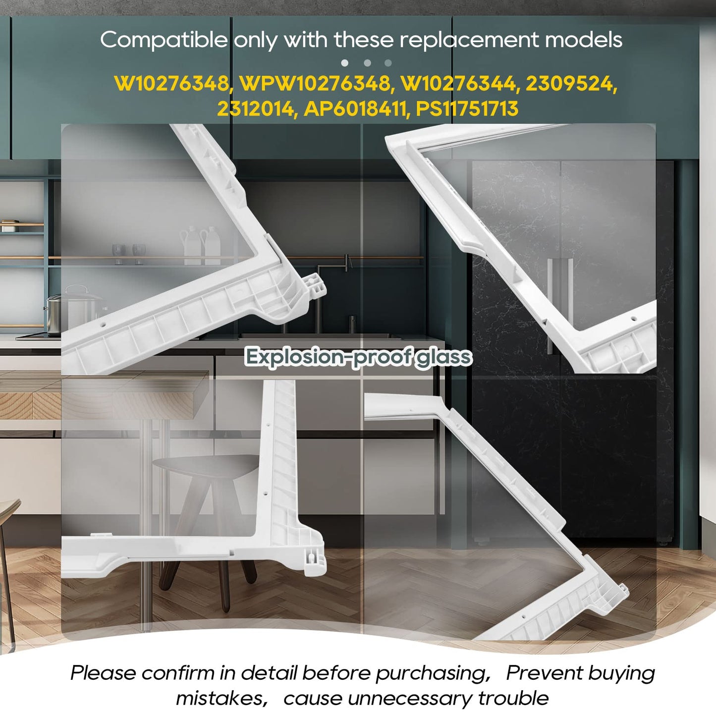 MONST W10276348, WPW10276348, W10276344, 2309524, 2312014 Glass Shelf Compatible with Whirlpool, Kenmore, maytag, Amana, Crosley, etc, Refrigerator (Some Models), Part Number : AP6018411, PS11751713