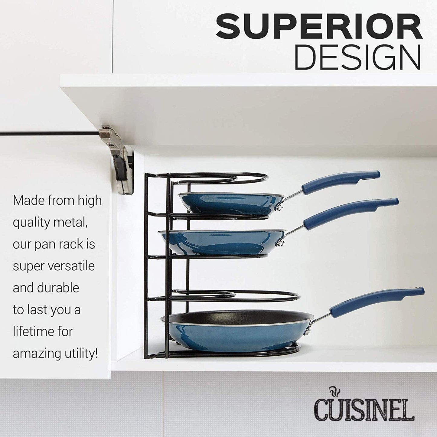 Cuisinel Heavy Duty Pots and Pans Organizer Rack - 12.2"-Inch Tall - 5 Tier Rack - Holds 60 LB - Cast Iron Skillets, Griddles, Shallow Cookware - Space Saving Kitchen Storage - No Assembly Required