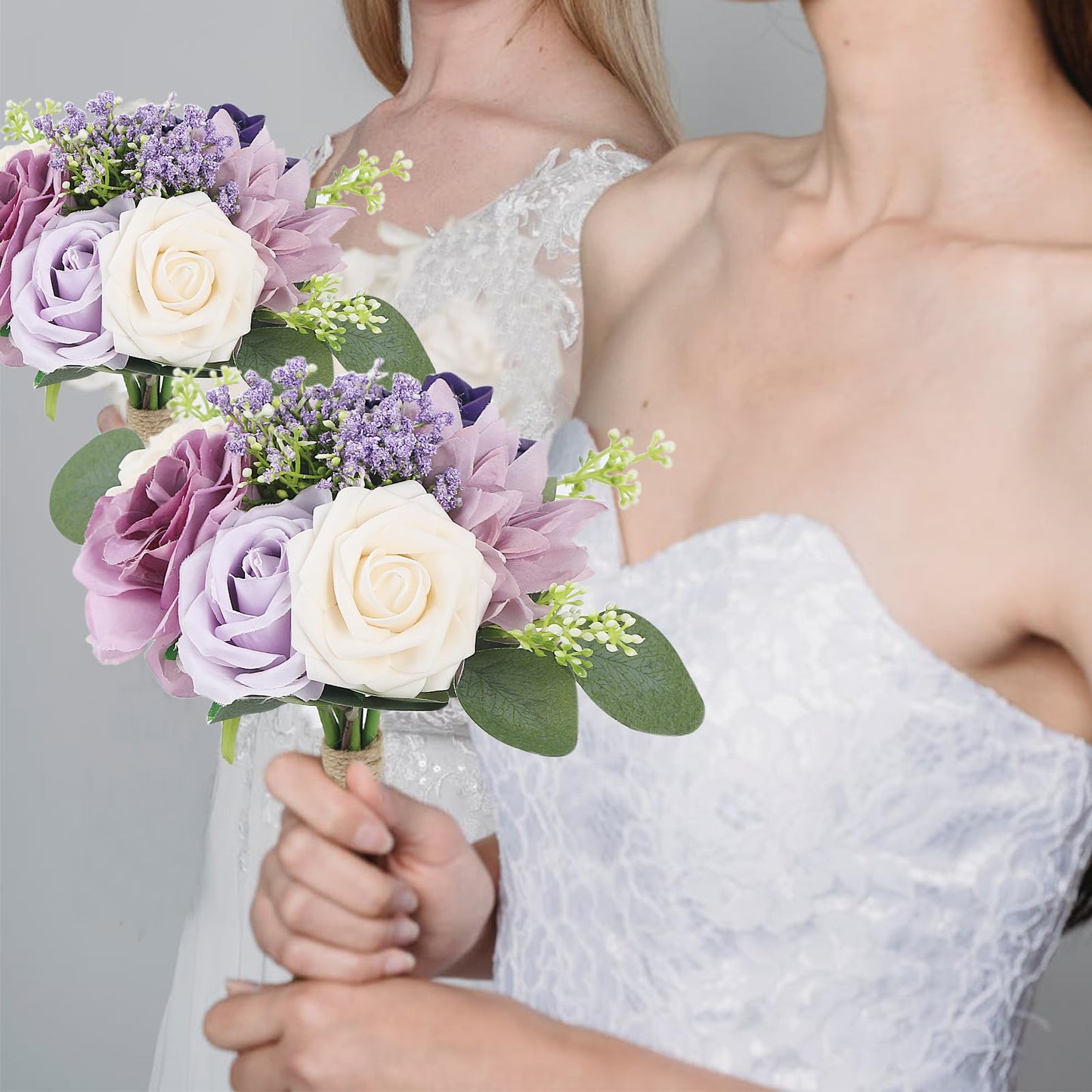 Artificial Bridesmaid Bouquets 6 Pcs - 7 Inch Pre-made Bridesmaids Bouquet Small Silk Rose Handmade for Wedding Holding Flowers, Bridal Shower Wedding Centerpieces Ceremony and Anniversary- Lilac
