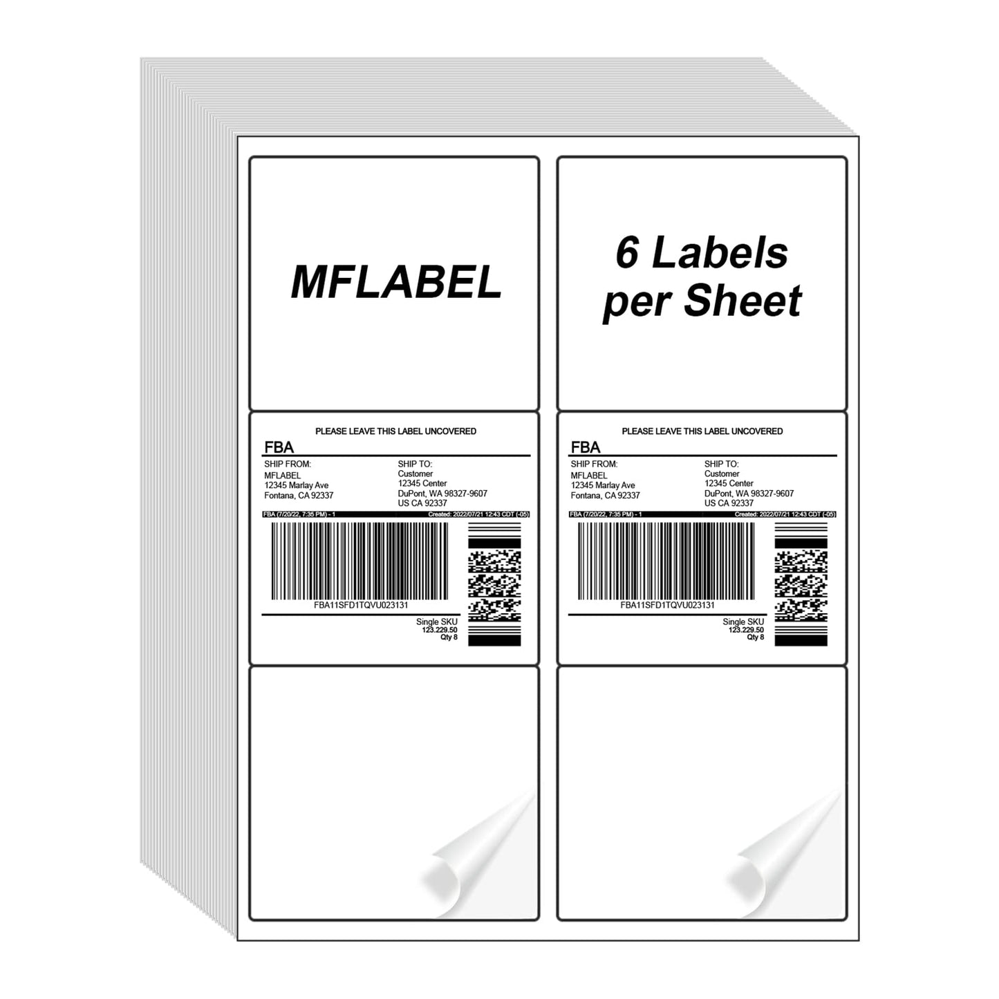 MFLABEL 3.33"x4" FBA Shipping Labels 6-UP - 500 Sheets (3000 Labels!) | Industrial Adhesive for Cardboard/Glass | Laser/Inkjet Certified + FREE 48 Fragile Stickers