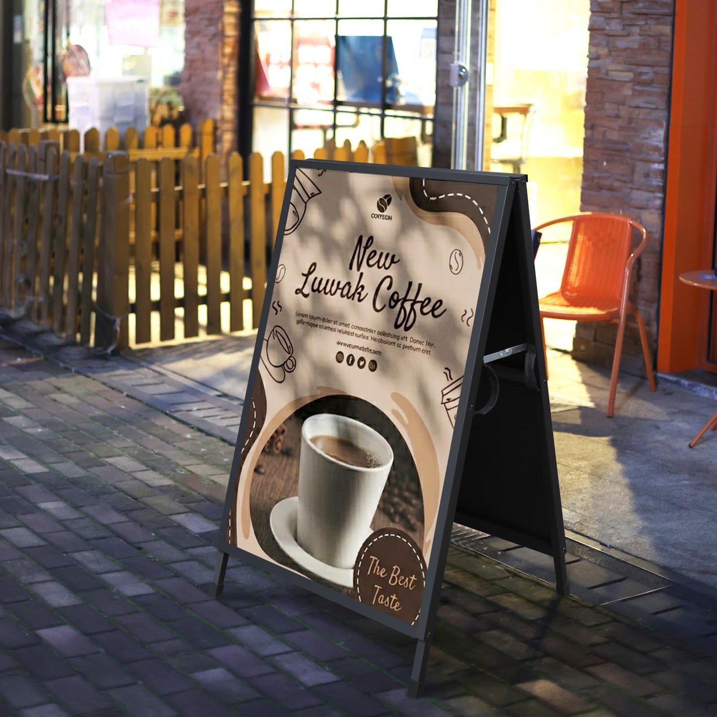 Pionites Heavy Duty Slide-in Folding A Frame Sign Sidewalk Sign 24x 36 Inch Steel Metal Double-Side Pavement sign Corrugated Plastic Poster (1, Black, 24''X36''(Frame Only))