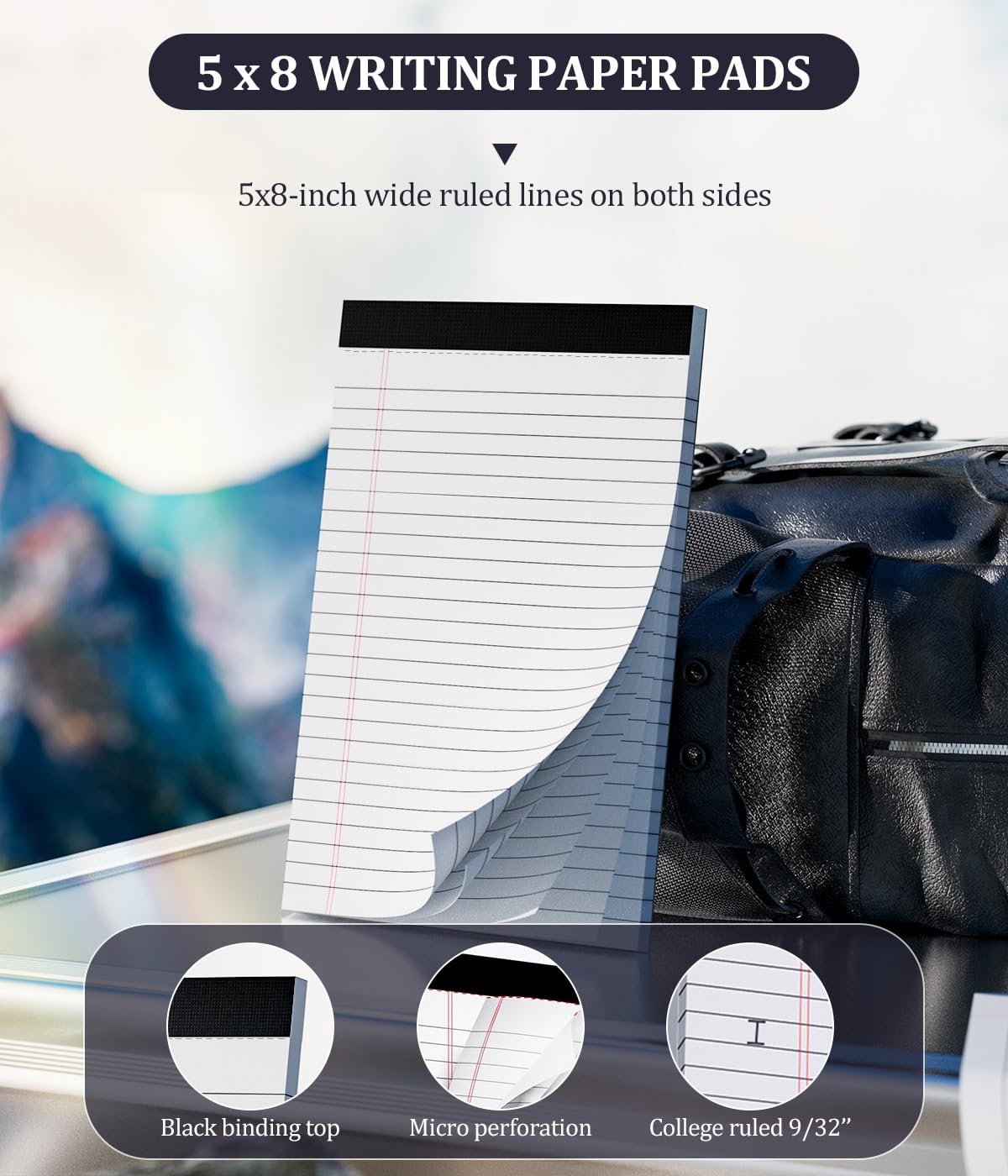 36 Pack Legal Pads 5x8, Small Notepad, College Ruled Writing Pads, Small Note Pads 5x8 White, Narrow Ruled Lined Paper Pads, 30 Sheet/Notepad, Perforated Mini Notepad for Work Home School to-Do Lists