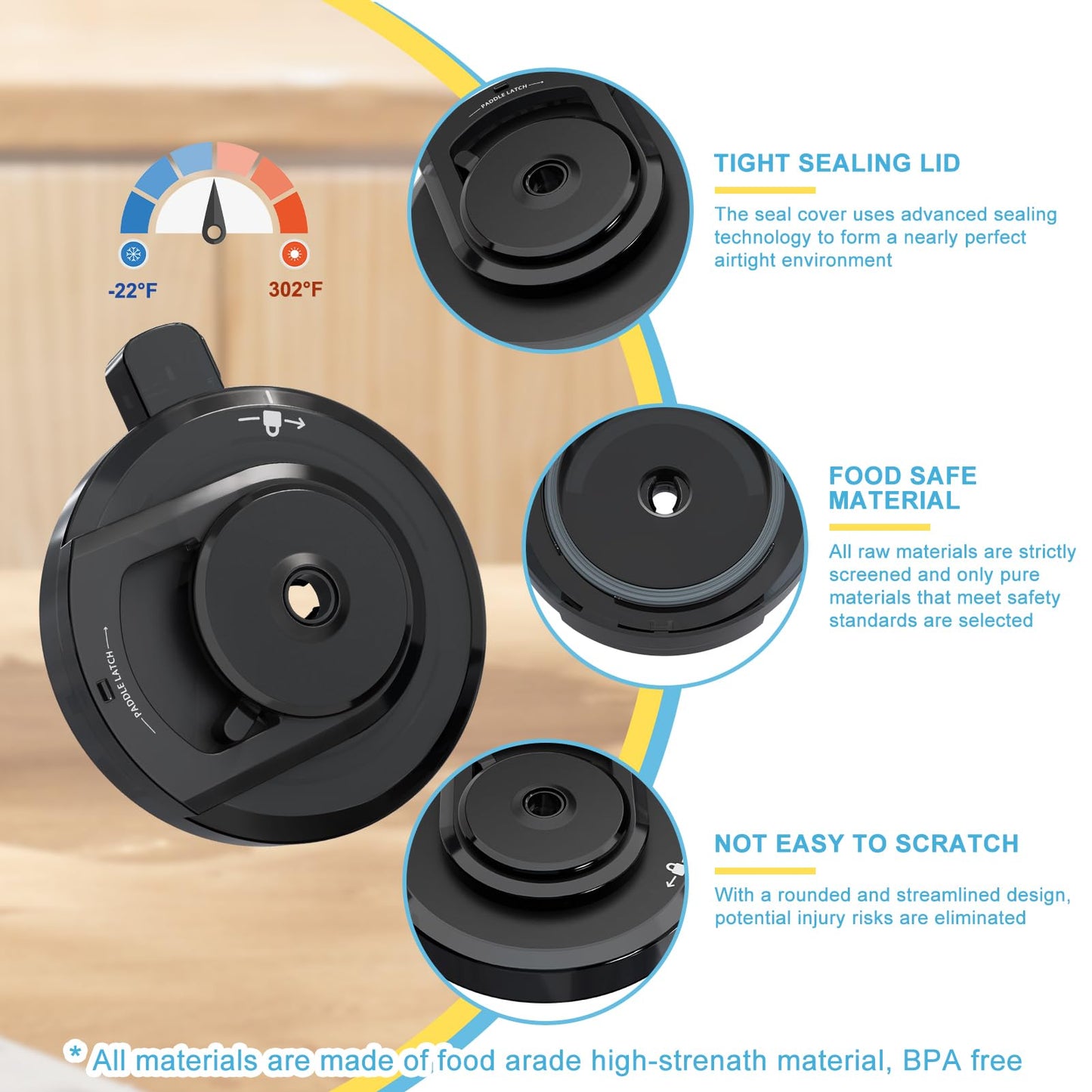 NC301 Outer Bowl Lid with Paddle for Ninja Ice Cream Maker,Reusable Creami Lid Replacement with Blade, Creami Replacement Parts Compatible with NC299AMZ/NC300/NC301 Series, Dishwasher Safe