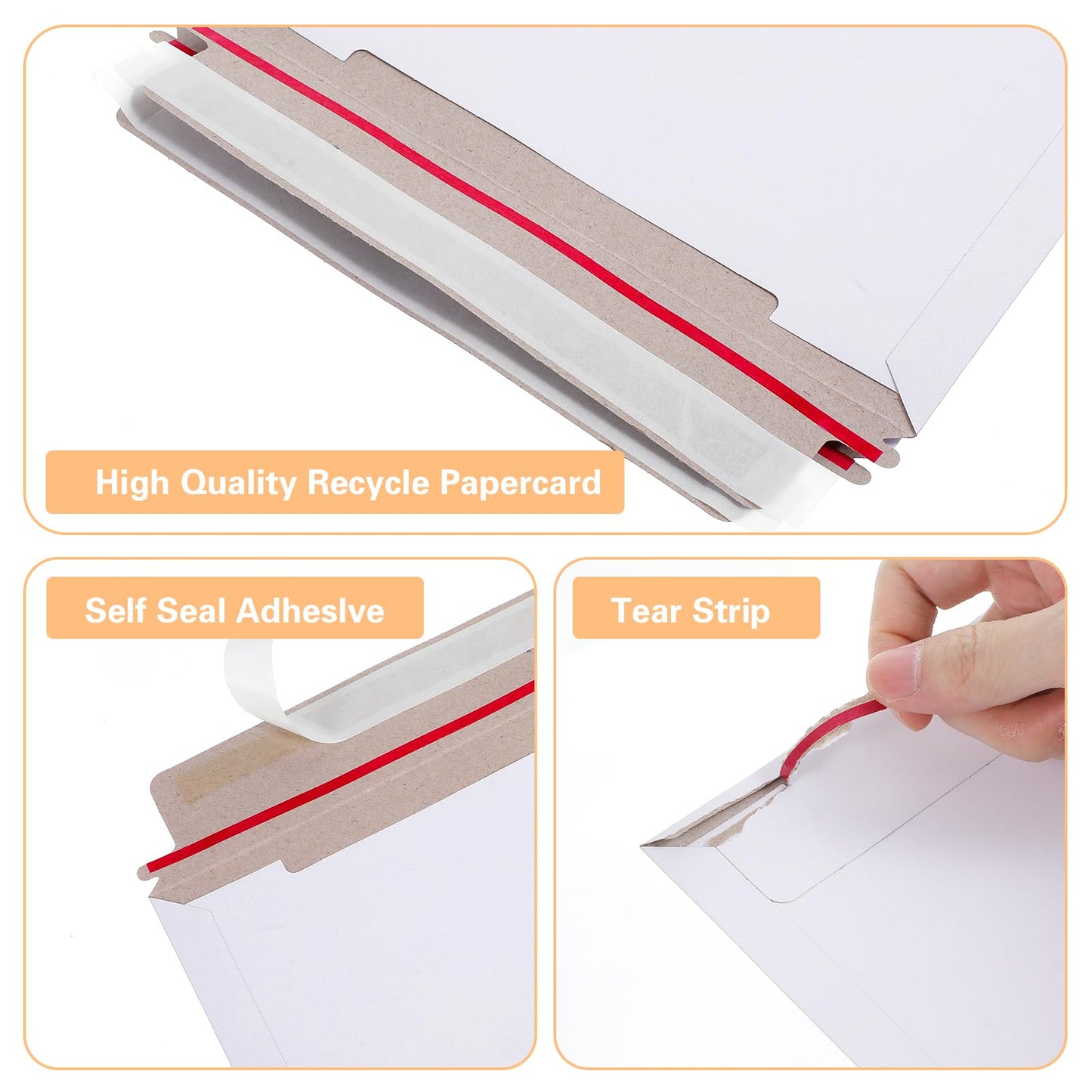 200 Pack 6.5x4.5 inch Rigid Mailer Self Seal Photo Document Mailers, Stay Flat White Cardboard Shipping Envelopes White Photography Mailers for CD, Photos, Document