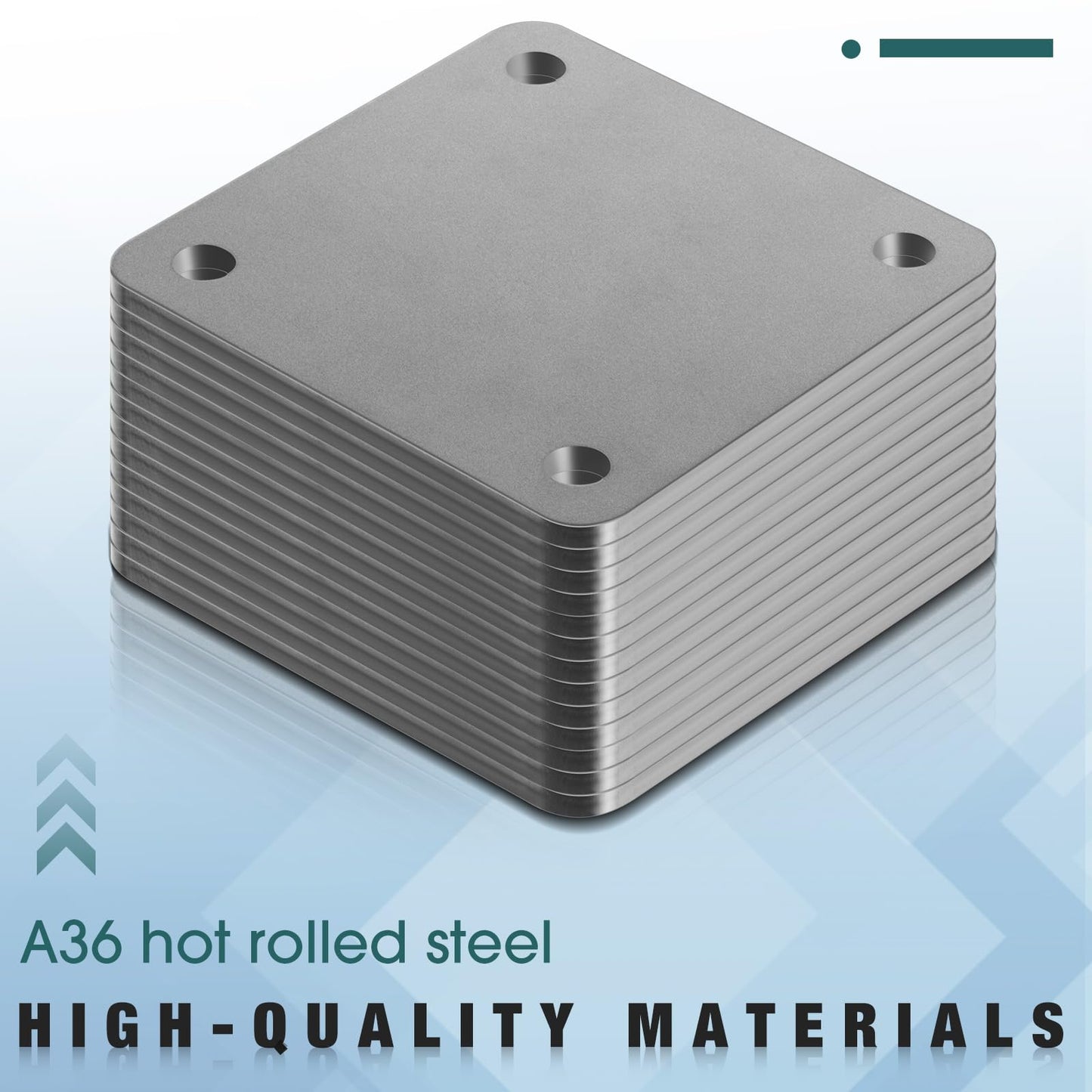 12 Pcs A36 Steel Plate Hot Rolled Steel Plate Base with 4 Holes 3/8 Inch Diameter, 3/16 Inch Thick Weldable Metal Sheet for Structure Support and Industrial Use (4 x 4 Inch)