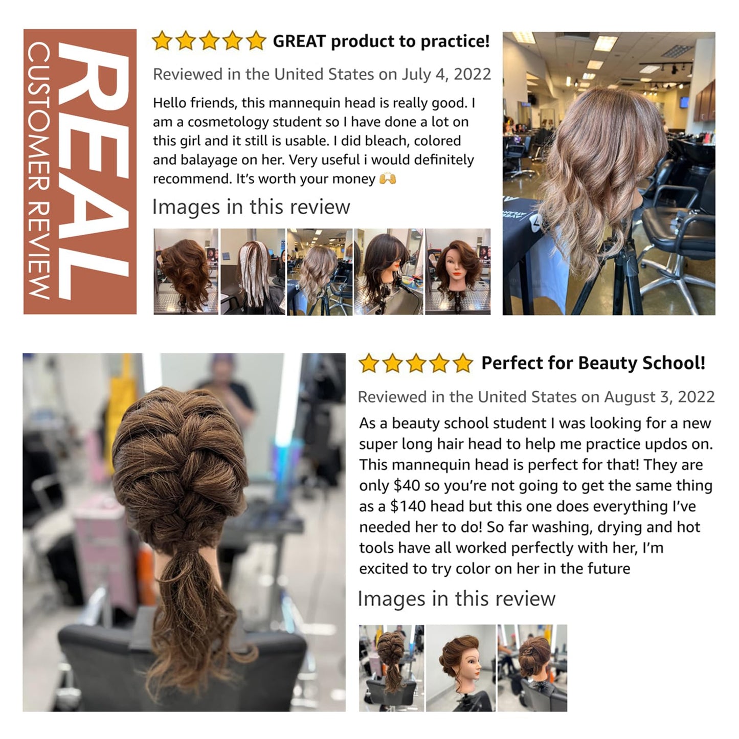 Mannequin Head with Human Hair - 20-22" Cosmetology Mannequin Head with 100% Real Human Hair for Braiding Practice Cutting - Manikin Head with Human Hair for Hairdresser (Brown)