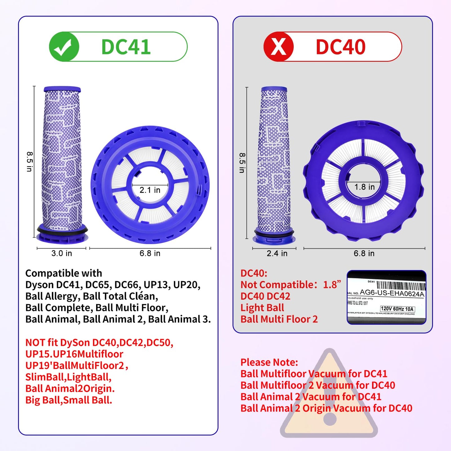 5PCS DC41 Hose Filter Replacement for Dyson DC41 DC65 DC66 UP13 UP20 UP30 Ball/Ball Animal/Ball Animal 2 & 3, Compare to Part 920769-01&920640-01