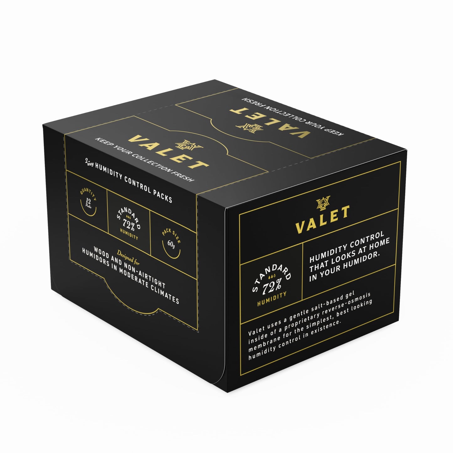 Valet 72% Two-Way Humidity Packs 12-Pack (60g), Bulk Two-Way Humidity Control Packs, Moisture Absorber for Wood & Airtight Storage, Made in USA