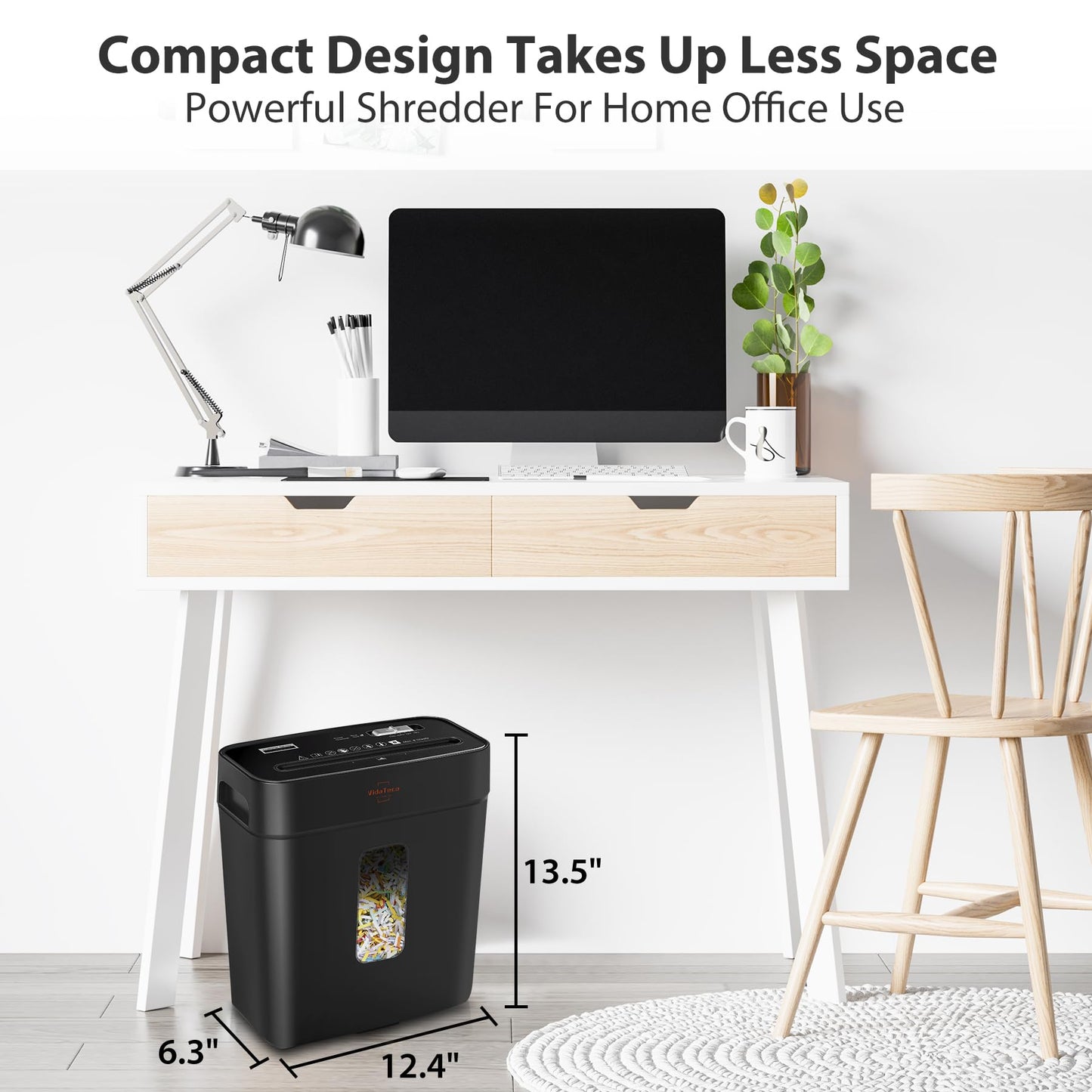 VidaTeco 8-Sheet Cross Cut Paper Shredder, P-4 High Security Shredders for Home Office & Small Commercial Use, Anti-Jam & Overheat Protection, Shreds Credit Card, Staple & Paper Clips, 3.04-Gallon Bin