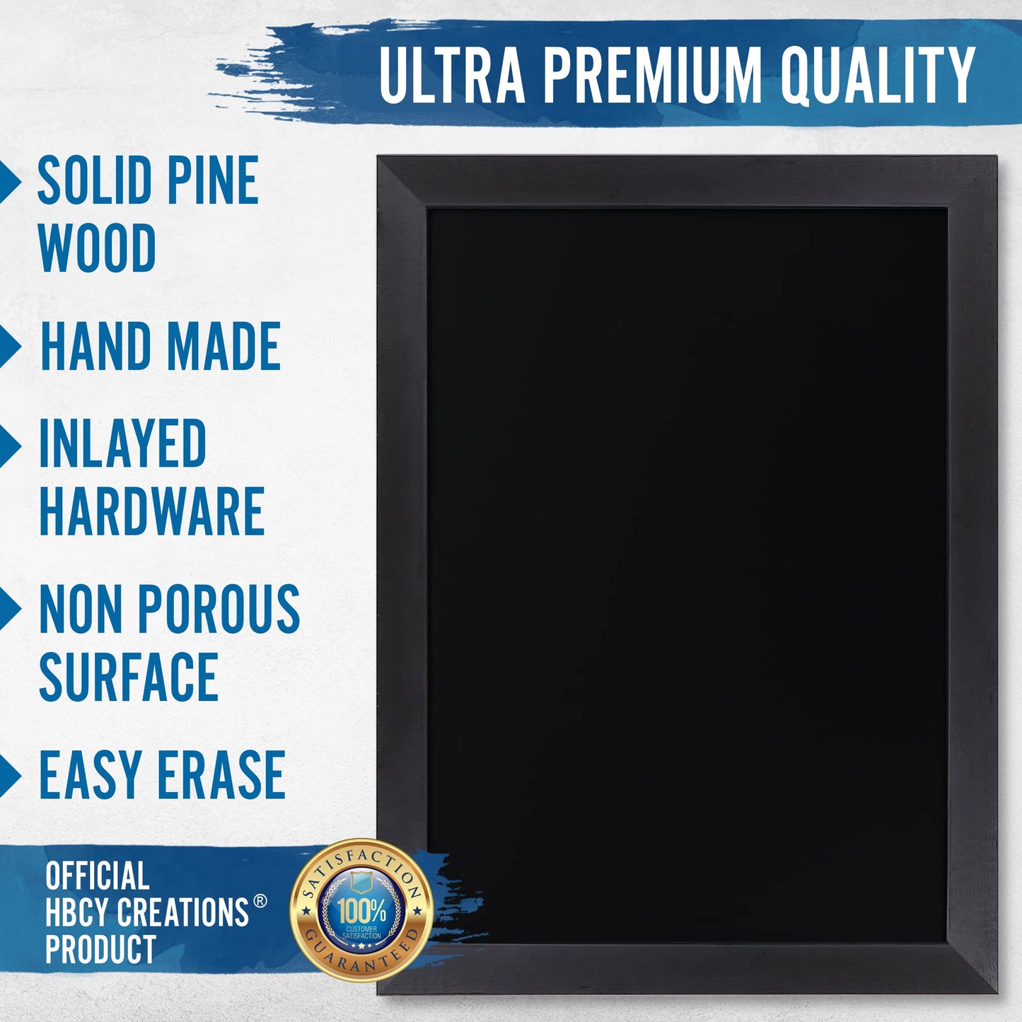 HBCY Creations 18" x 24" Rustic Black Solid Wood Frame Wall Chalkboard, Magnetic Surface, Home Décor, Restaurant & Café Menus, Blackboard, Includes Chalk, Eraser & Hanging Hardware
