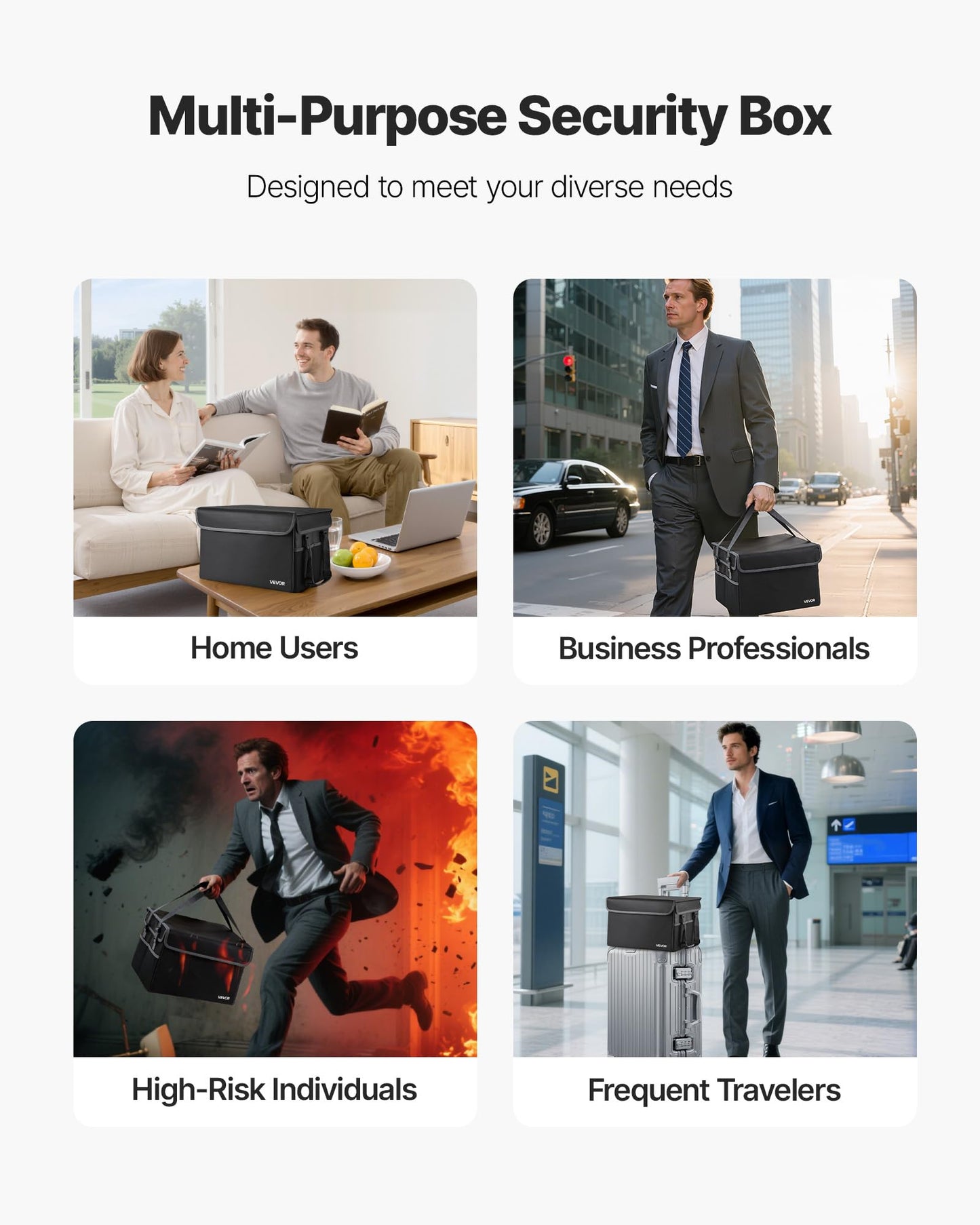 VEVOR Fireproof Document Box, 1832 ℉ Heat Insulated Fireproof & Waterproof Box, Space-Saving and Foldable Design, Portable Home Office Travel File Organizer, for Passports, Important Documents, Files