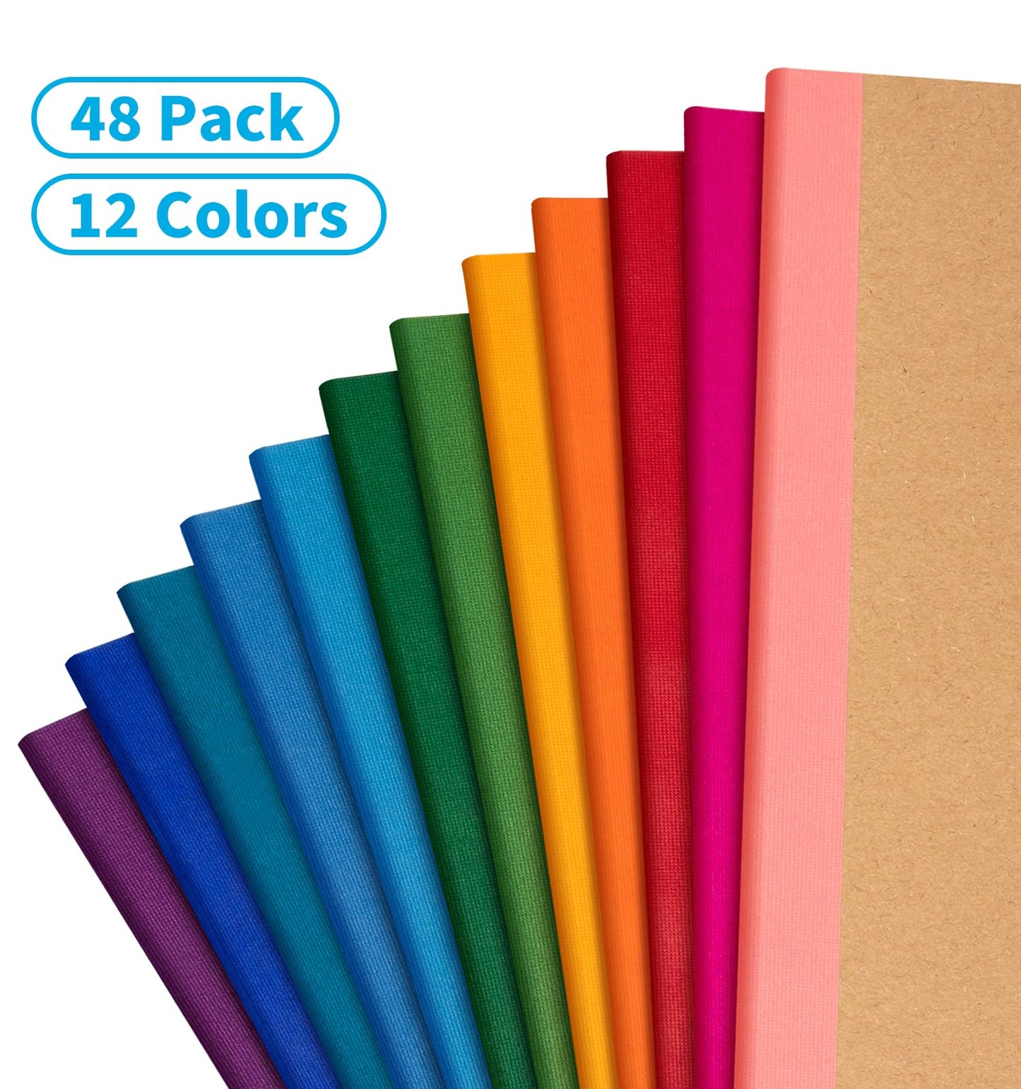 48 Pack Lined Notebook Journals Bulk, 7-1/2" x 9-3/4", Wide Ruled Paper, 30 Sheets/60 Pages, Kraft Cover with Rainbow Spines, 12 Colors Lined Composition Notebook Journal for Work Study Note Taking