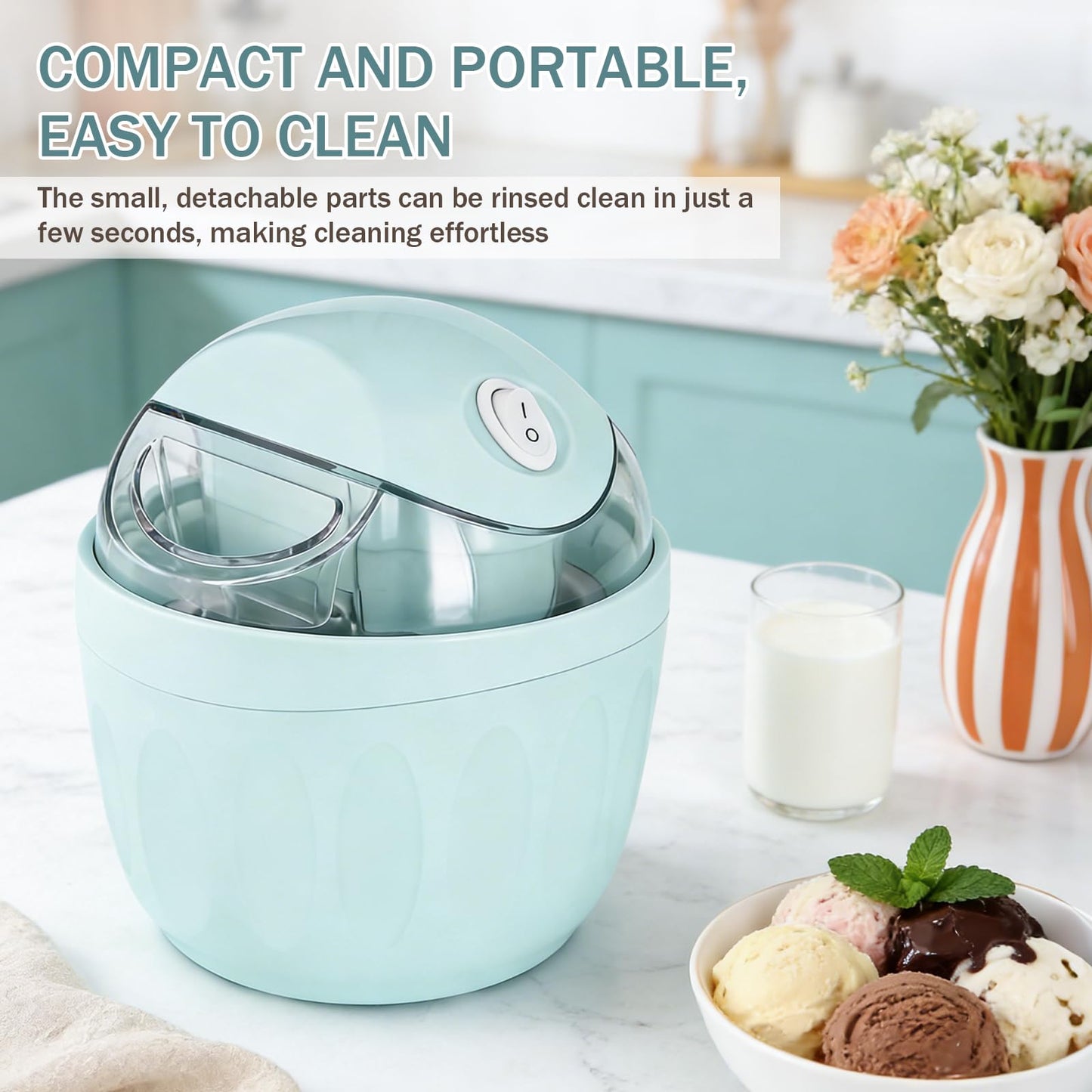 Mini ice Cream Maker, Single Serve Ice Cream Maker,One-Touch Dessert Maker, Single Serving of Gelato, Frozen Yogurt, Compact Electric Makers for Kitchen, Just 15 Minutes