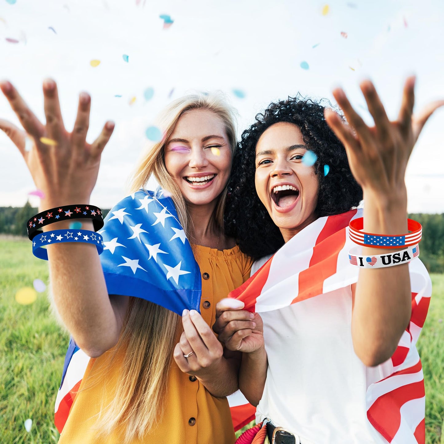 Moon Boat 144PCS 4th/Fourth of July Accessories Party Favors: Patriotic Silicone Rubber Bracelets Bulk USA Flag Wristbands American Memorial Day Decorations Gifts Supplies