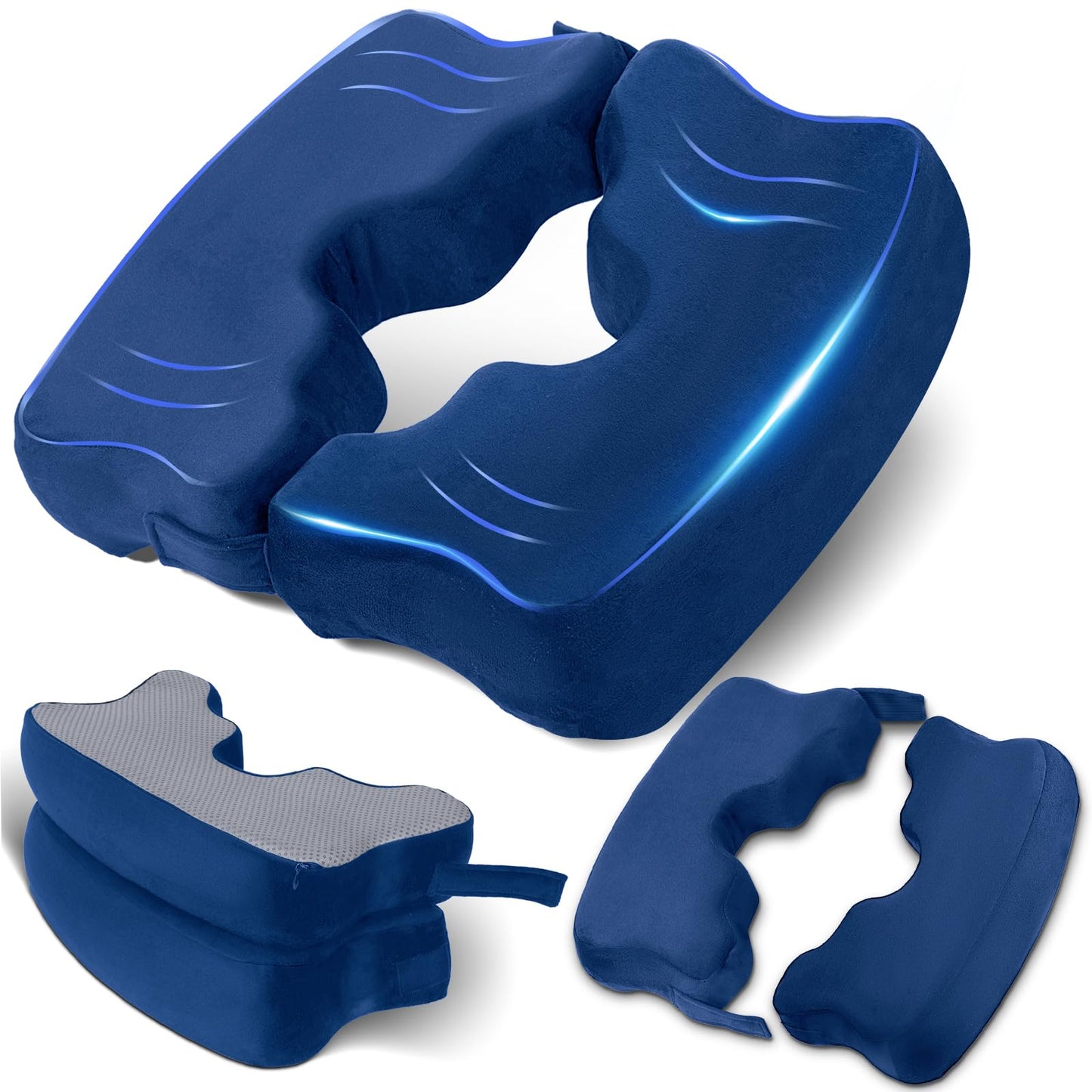SAHEYER Bed Sore Cushions for Butt, Memory Foam Hemorrhoid Pressure Relief Pillow with Center Hole and Tailbone Cutout, for Long Sitting Coccyx, Sciatica, Postpartum, Pregnancy, After Surgery, Blue