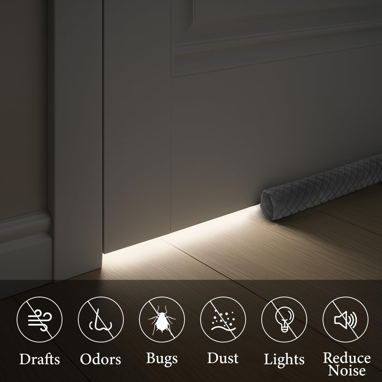 Ciieyuo® Door Draft Stopper – Premium Velour Under Door Gap Filler & Noise Blocker | Insert-Design Draft Stopper for Bottom of Door (30"-36") | Blocks Cold, Noise, Dust – Easy Install, No Adhesive