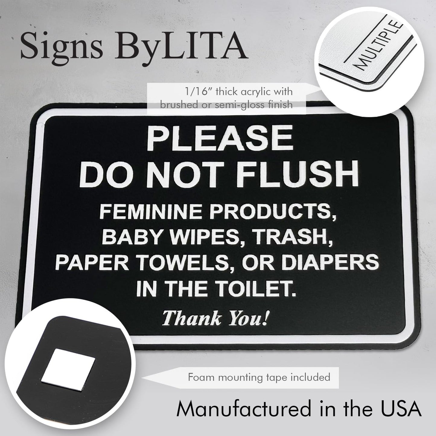 All Quality Classic Framed Please Do Not Flush Thank You Bathroom Etiquette Sign - 4" x 6" (Brushed Silver) 5 Pack