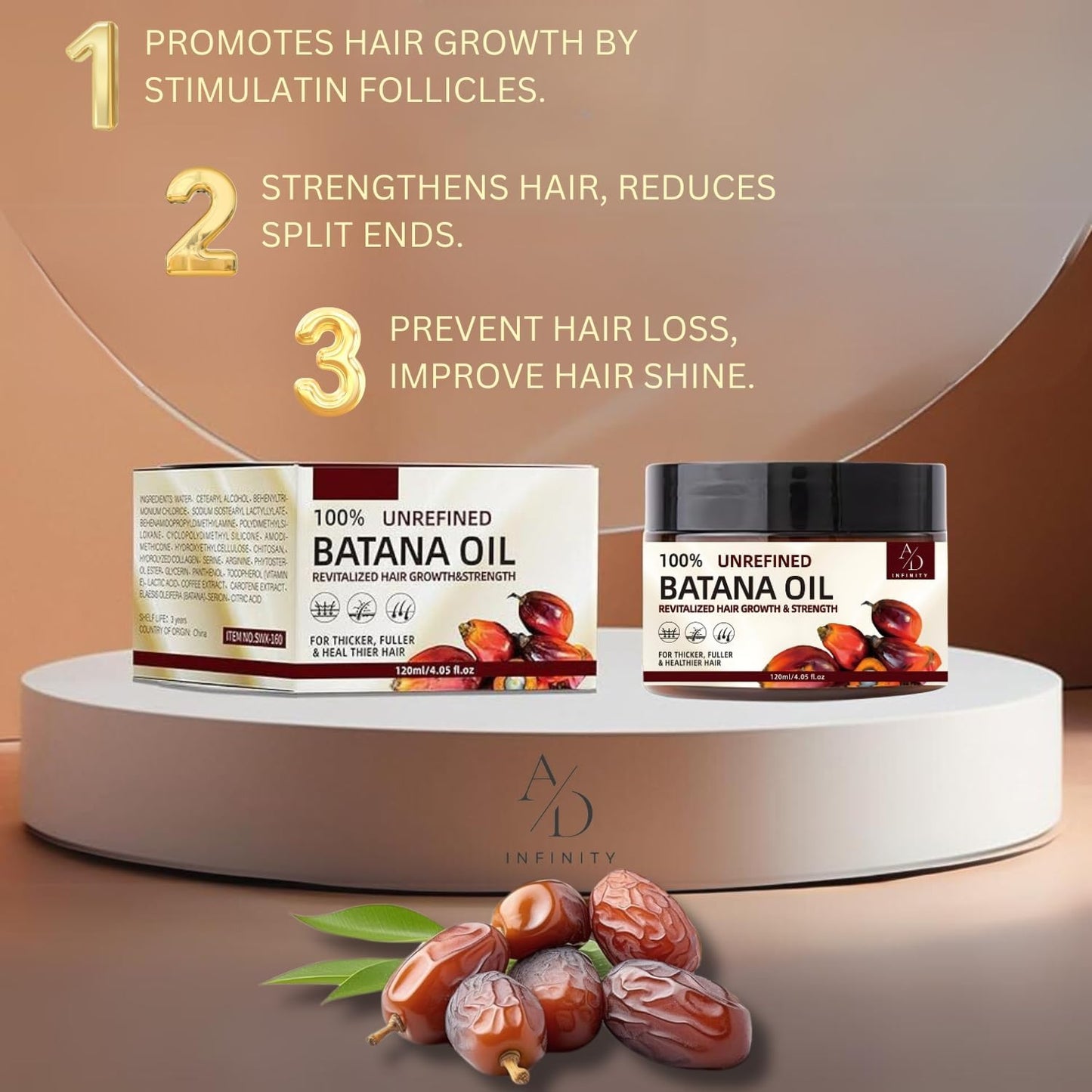 100% Unrefined Raw Batana Oil for Hair Growth Dr. Sebi Organic Pure from Honduras with Keratin, Coffee Extract & Other Ingredients to Enhance Efficacy for Thicker, Strength (Botana Oil)