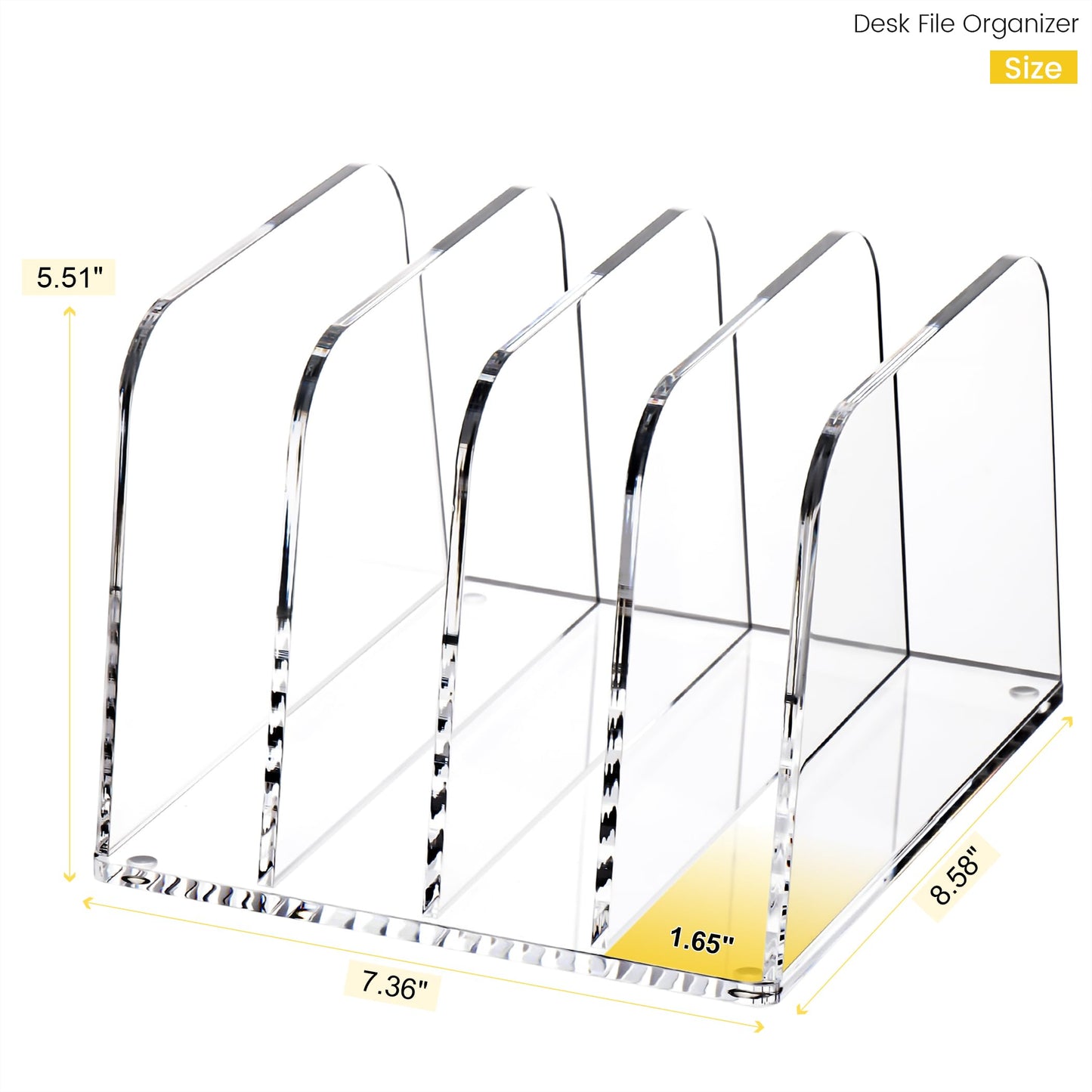 YUXUN Desk File Organizer,4-Section Clear Acrylic Desk Organizer,Vertical File Sorter Holder Organization for Office School & Classroom