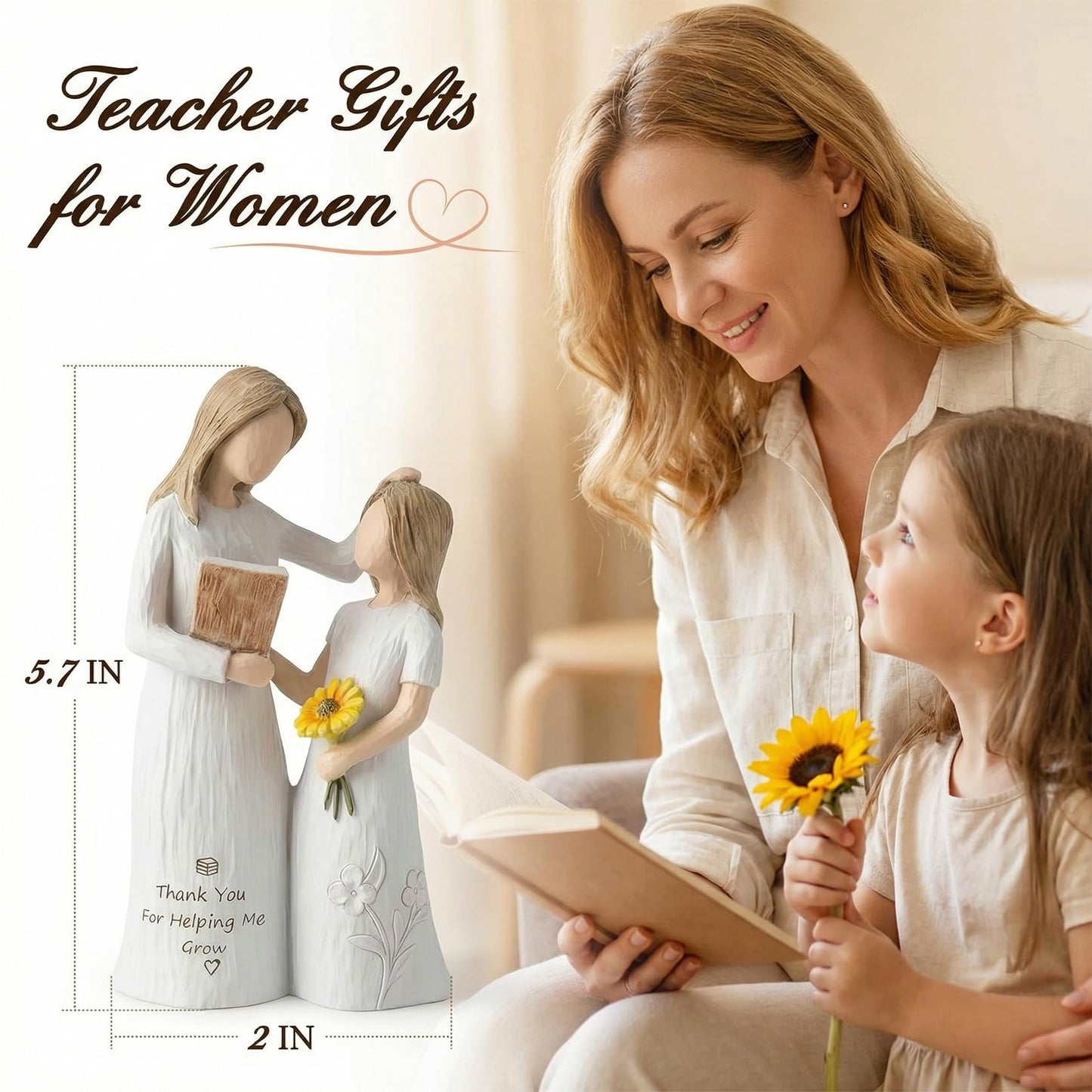 Teacher Gifts for Women, Teacher Appreciation Gifts, Gift for Teachers, Thank You Gifts for Teacher, Solid Resin Sculpture of Teacher and Student Figures, Includes a Greeting Card - 5.71''