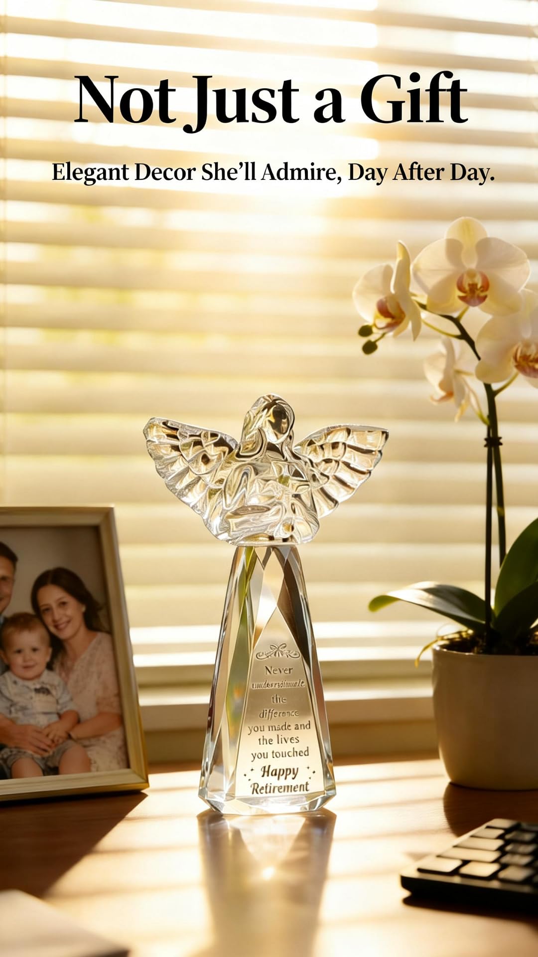 CNCRMEM Engraved Crystal Angel Retirement Gift for Women - Inspirational Keepsake，6 Inch Retirement Keepsake for Coworker Colleague Friend Teacher Nurse (Never Underestimate The Difference You Made)