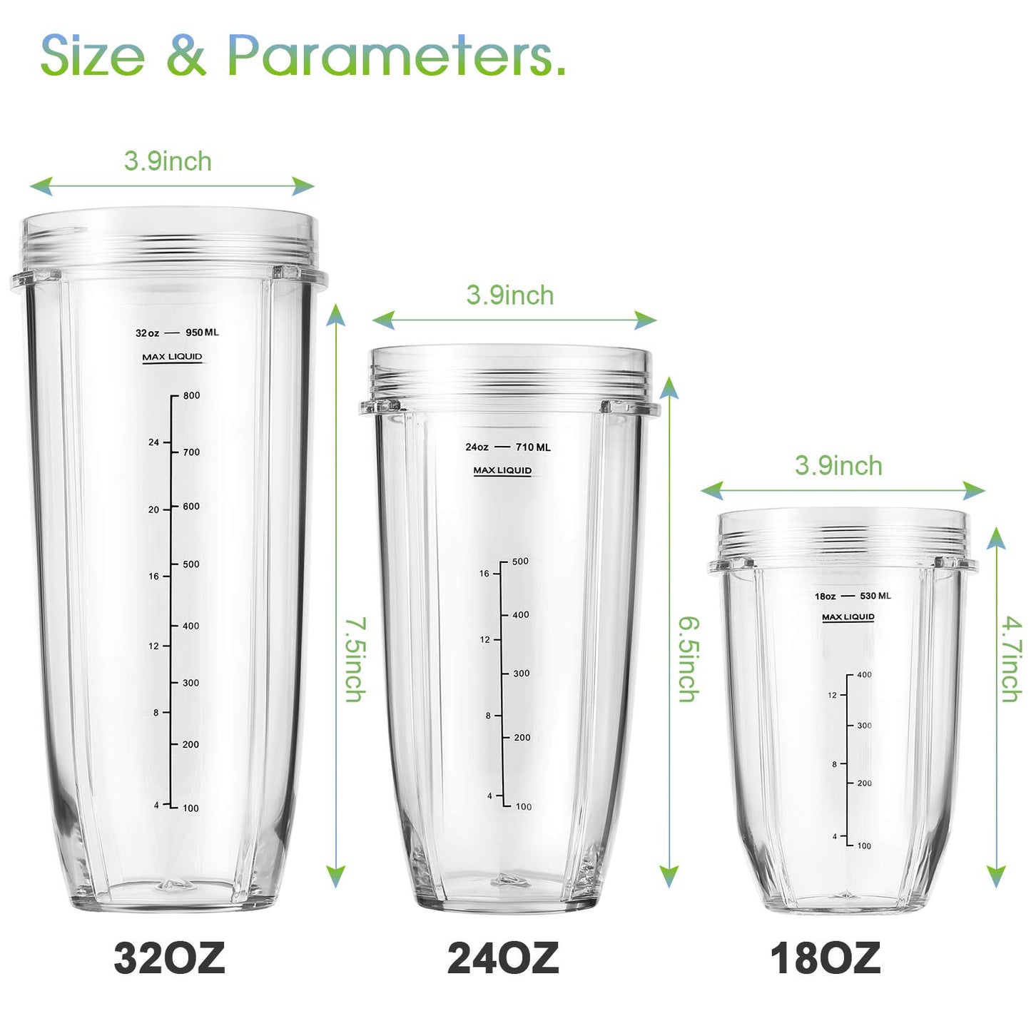 Ninja Blender Cups Replacement 24oz – Compatible with Ninja BN401, BL450, BL456, BL480, BL2012, BN751, BN801, SS101, SS151 – 3 Pack with To-Go Lids