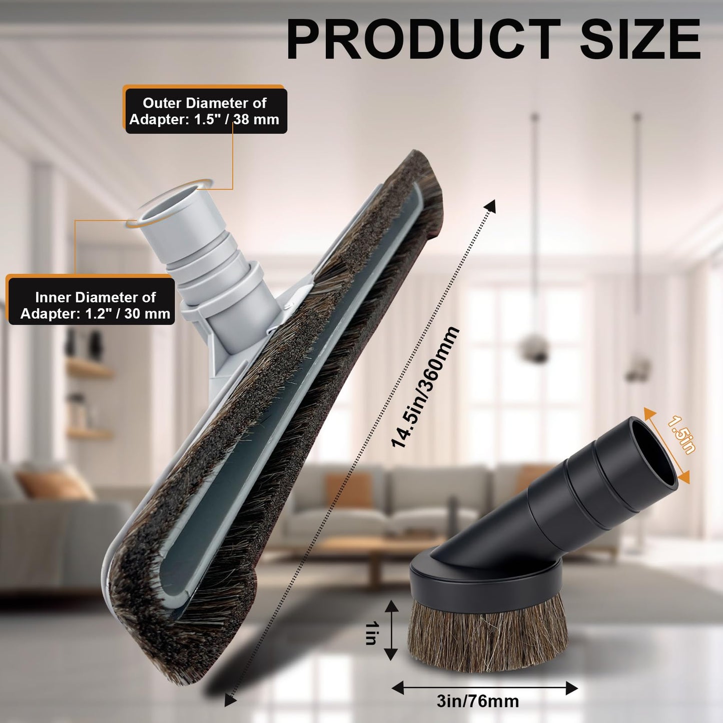 Vacuum floor brush Compatible with ProTeam Vacuums and Hoover C2401,Includes 14" Horsehair Floor Brush,14" Carpet Brush,3" Round Dusting Brush, 1.5" Connection, Fits ProTeam Backpack Vacuum Parts