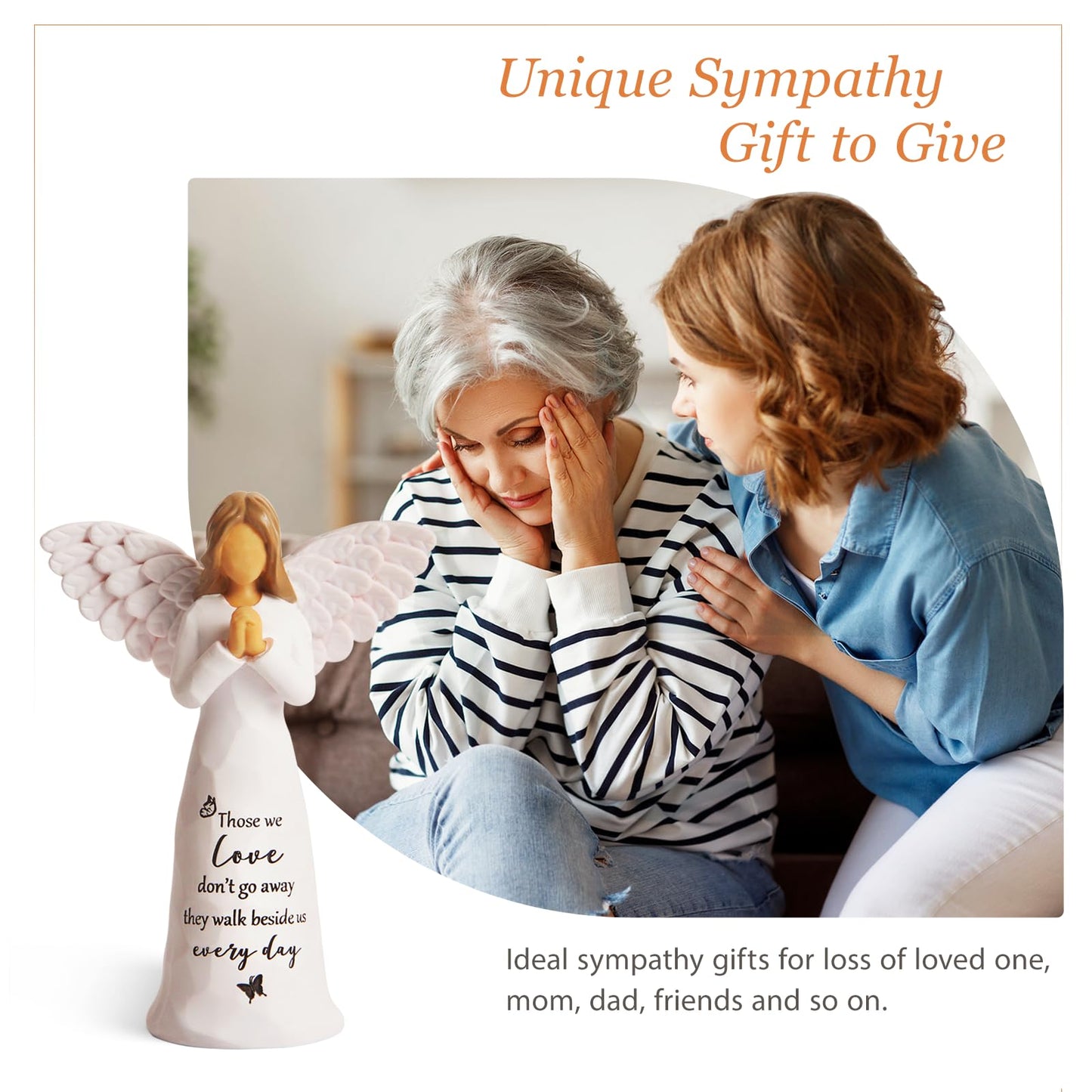 Yeegook Sympathy Gifts for Loss of Loved One, 6" Handcrafted Memorial Angel Figurine, Memorial Gifts for Loss of Mom Dad, Condolences Bereavement Remembrance in Memory of Loved One Gift