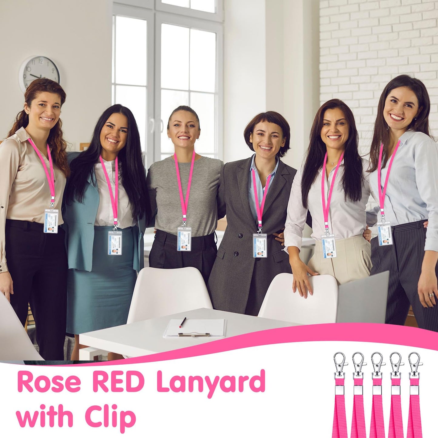 Cholemy 150 Pcs Pink Lanyards for ID Badges Nylon Necklace Lanyard Bulk with Clip Swivel Hook for Women Staff Students Key Chains (Lobster Clasp)