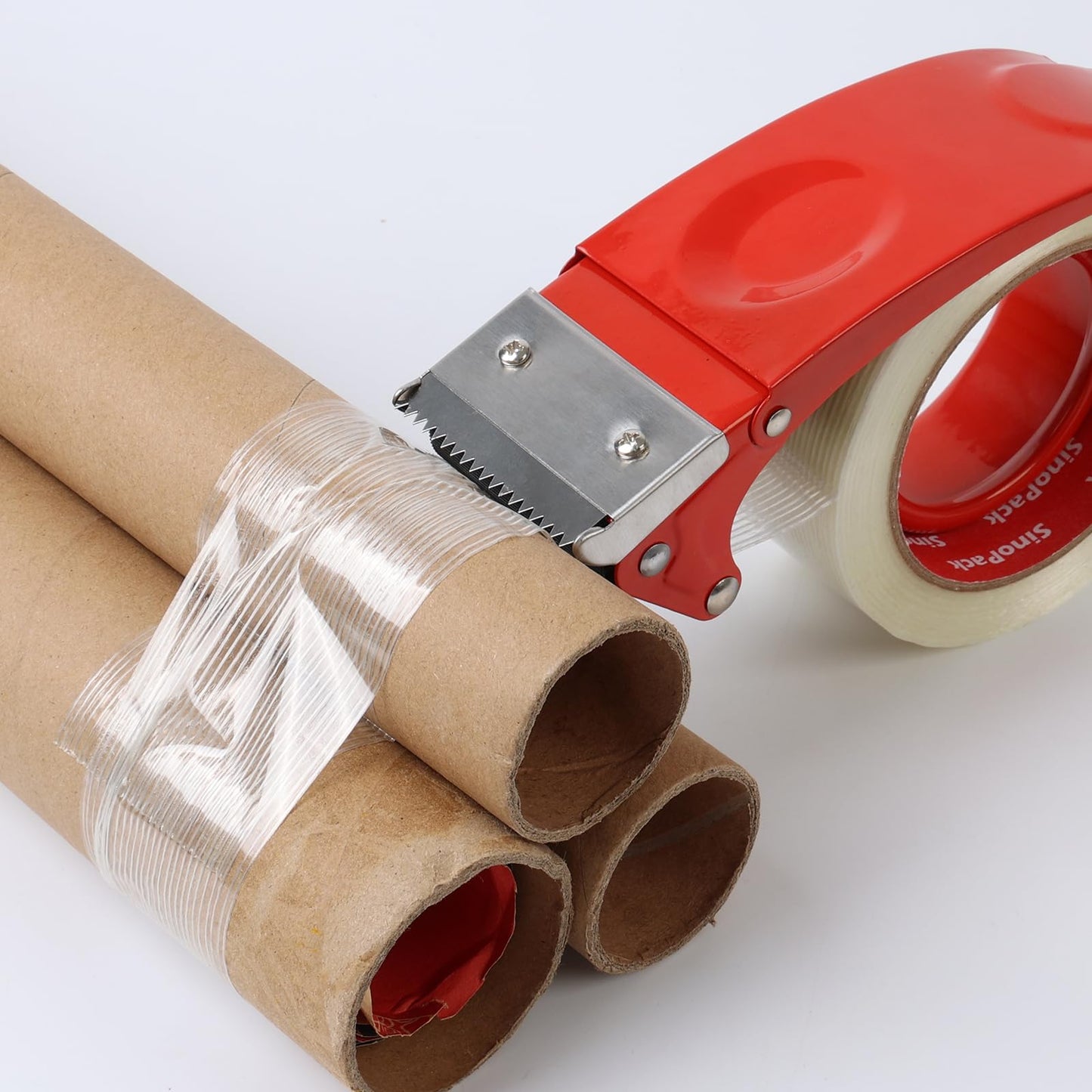 SinoPack Strapping Tape with Dispenser, 6 Pack 2 Inch x 30 Yards 5.5 Mil, Heavy Duty Reinforced Fiberglass Tape for Moving,Shipping,Storage