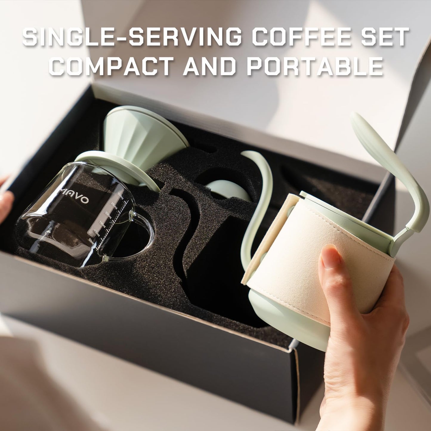 Pour Over Coffee Maker Set, Pour Over Kettle, Coffee Dripper, Glass Coffee Server with Scale, Stainless Steel Filter (Grey)