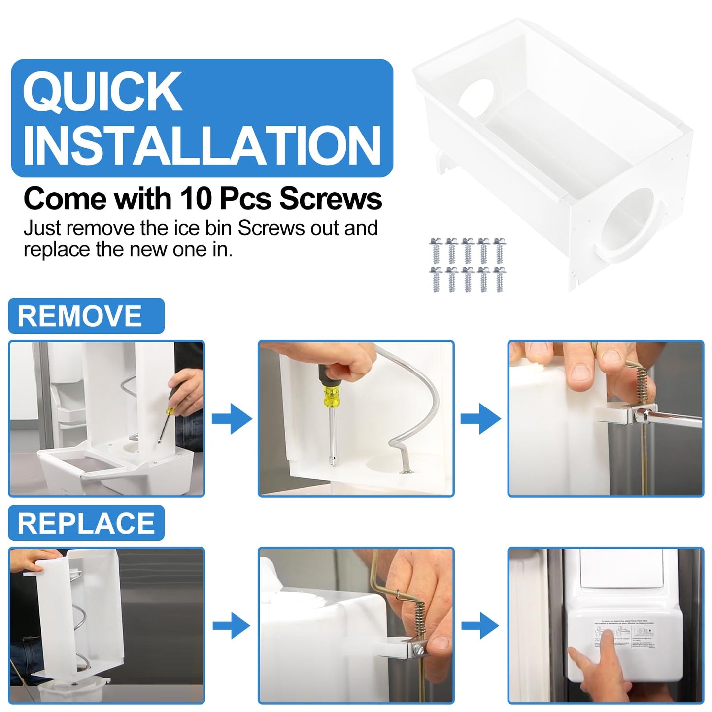 Upgraded W10850492 Refrigerator Ice Bucket Compatible with Whirlpool Kenmore Maytag Amana Ice Maker Replacement Parts W10670844 Ice Container Bin WRS321SDHB00 WRS322FDAM04 WRS321SDHZ05 WRS321SDHZ08