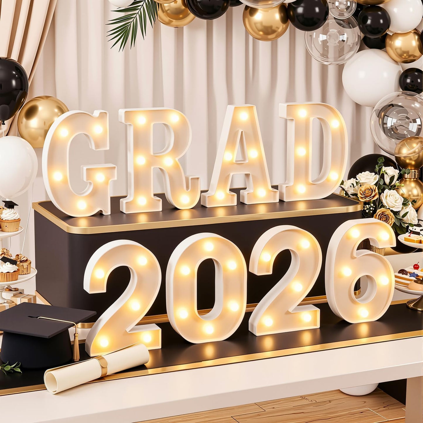 OLANRUN 2026 Graduation Decorations - 8 Pcs LED Marquee Light Up Letters GRAD 2026 for Table & Wall, Class of 2026 Graduation Party Decor Supplies for Kindergarten Preschool High School College, 6.2in