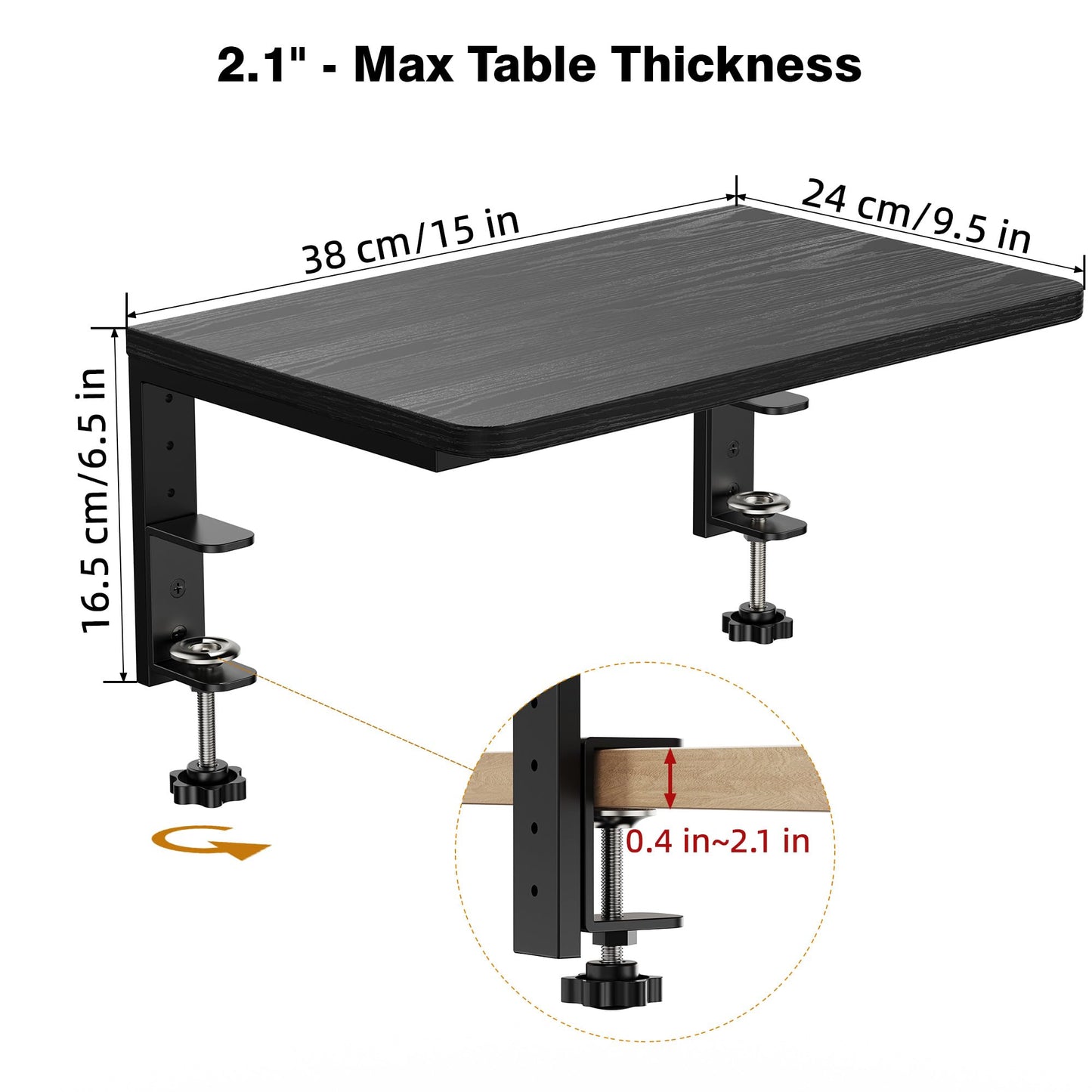 ART-GIFTREE Desk Extender, 15-inch Clamp-On Desk Shelf, Height-Adjustable Desktop Shelf Organizer for Monitors Office and Gaming Accessories, Arm Support Table Extension, 44lbs Heavy Duty, Black