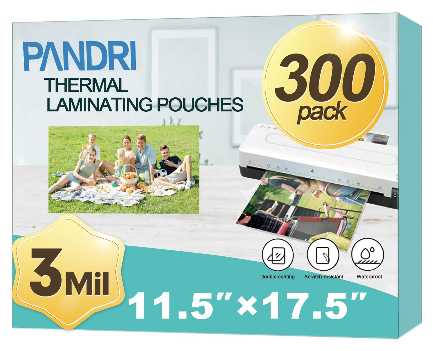 Laminating Sheets, PANDRI 300 Pack Thermal Laminating Pouches Holds 11 x 17 Inch, 3 Mil Plastic Laminator Paper 11.5 x 17.5 Inch, Clear Round Corner