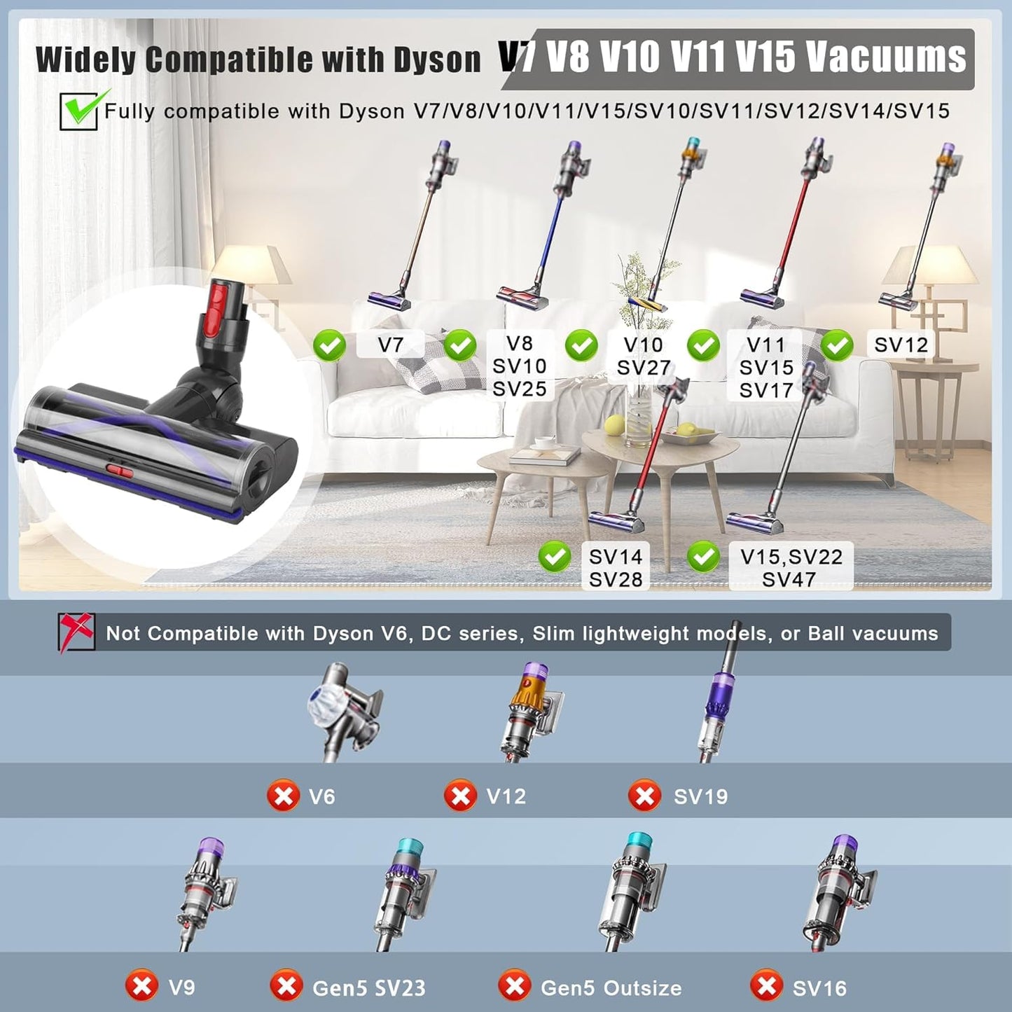 JYJZPB V8 V11 Head Replacement Compatible with Dsyon V7 V8 V10 V11 V15 & V11 Outside Direct Drive Cordless Vacuum, Replace for Dyson SV10 SV11 SV12 SV14 Roller Attachment Parts