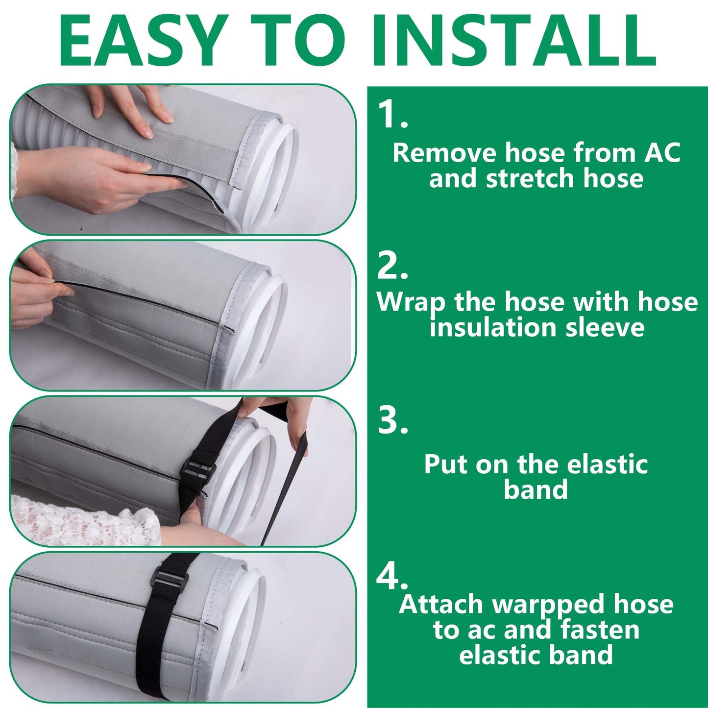2 Pcs Portable AC Hose Insulation Sleeve, Air Conditioner Hose Cover Wrap, Fits 5" & 5.9" Diameter Exhaust Hose, Easy Installation AC Duct Insulation Wrap, Light Gray