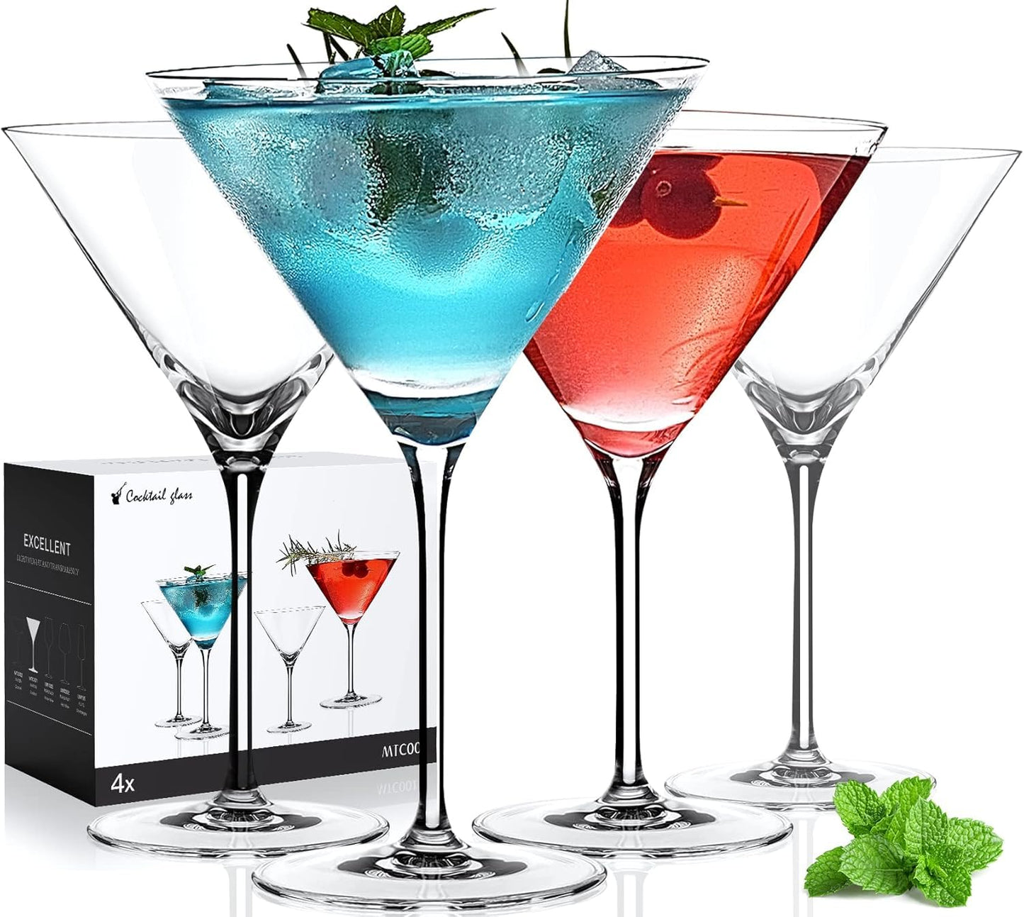 LUNA & MANTHA Martini Glasses, Martini Cocktail Glasses for Margarita, Manhattan, Cosmopolitan, Espresso, Home Bar, Evening Parties, Birthdays, Housewarming Gift,Set of 4-9oz